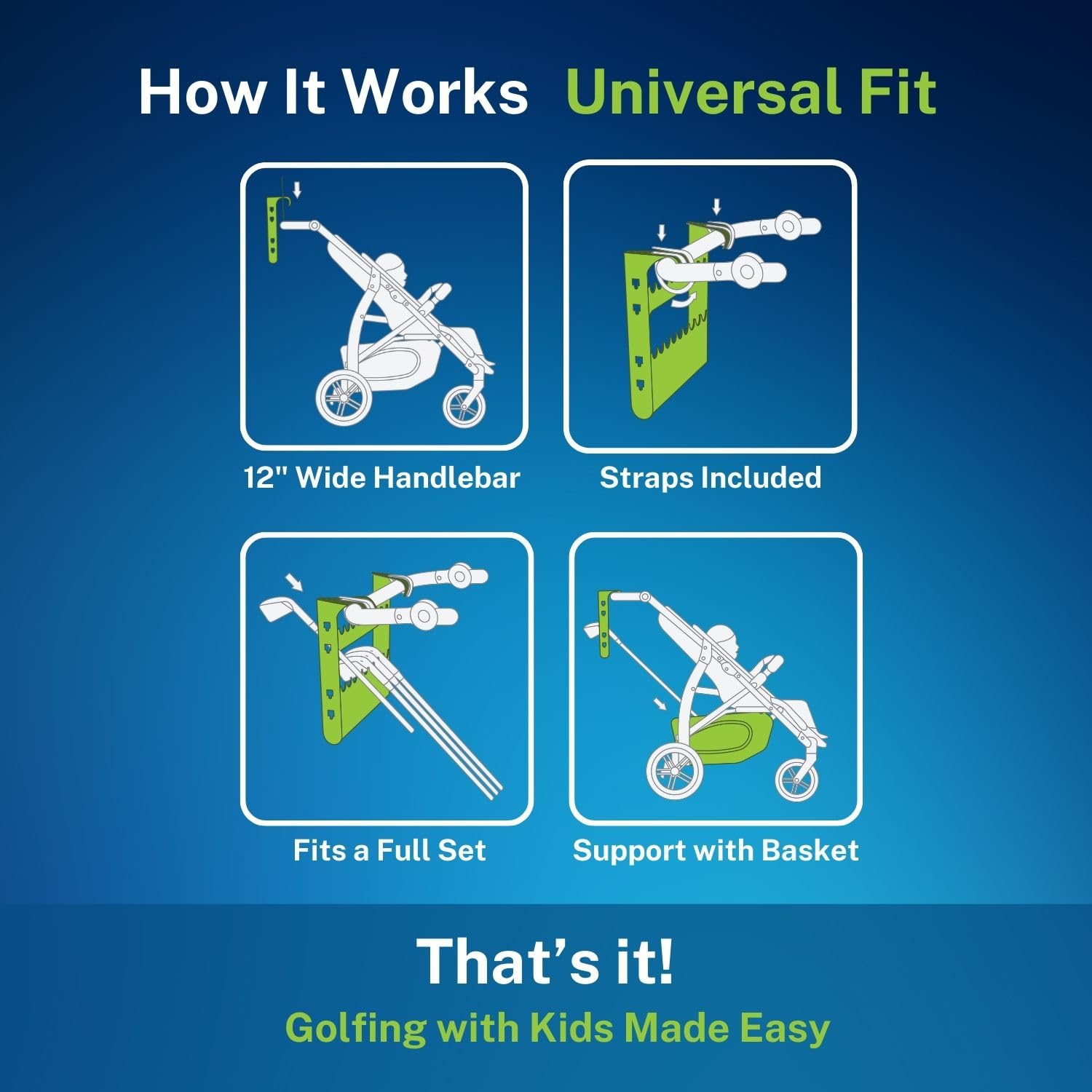 Golf Stroller Attachment - Easy Setup Universal Fit Golf Club Holder for Strollers Introduces Kids to Golf Encourages Early Golf Skills Perfect Golf Gift for Parents product thumbnail 5