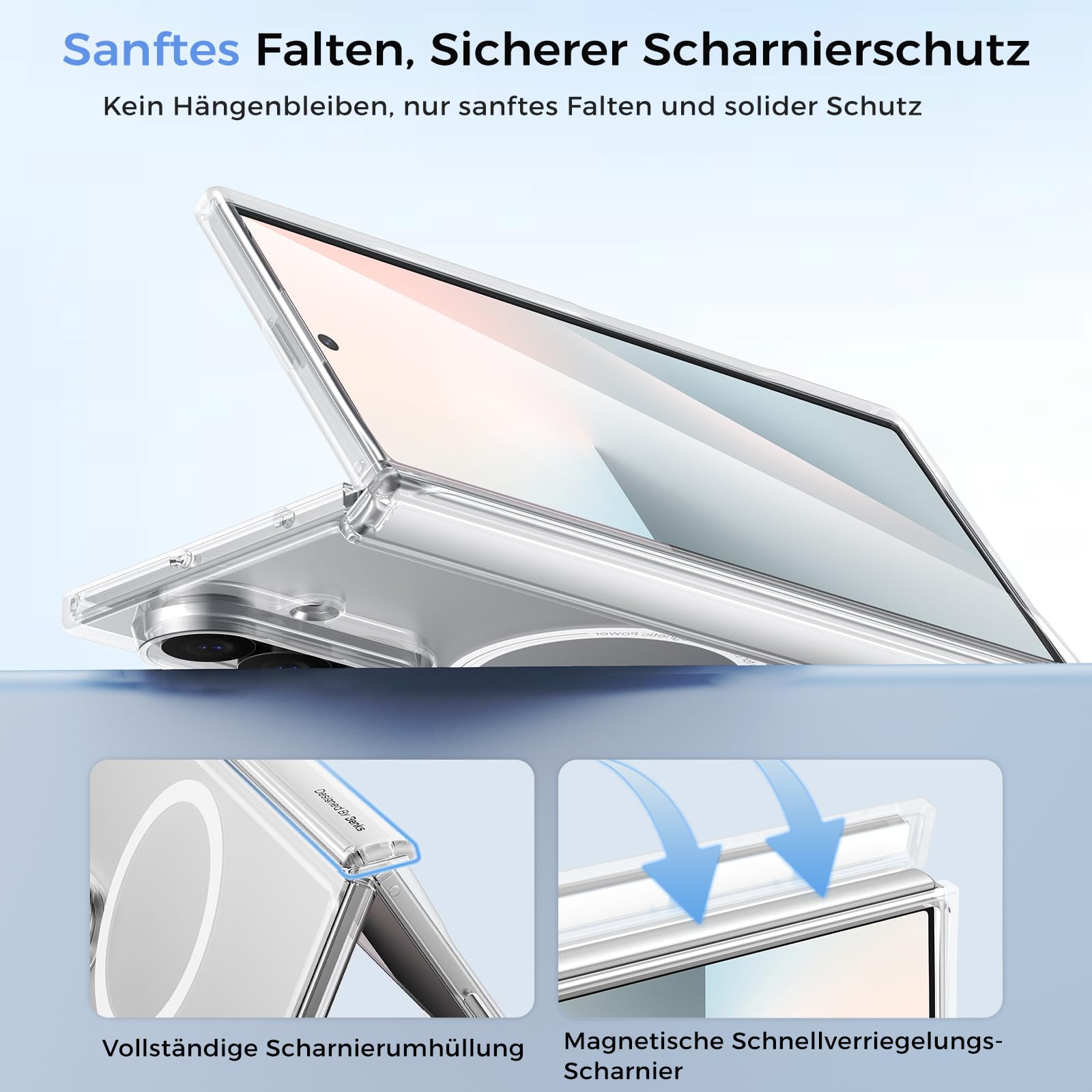 BENKS Clear Combo für Samsung Galaxy Z Fold 7 Hülle, Magnetische Schutzhülle mit Scharnierschutz und Schutzfolie, MagSafe-Kompatibel, Stoßfest, Dünn & Leicht, Vergilbungsresistent