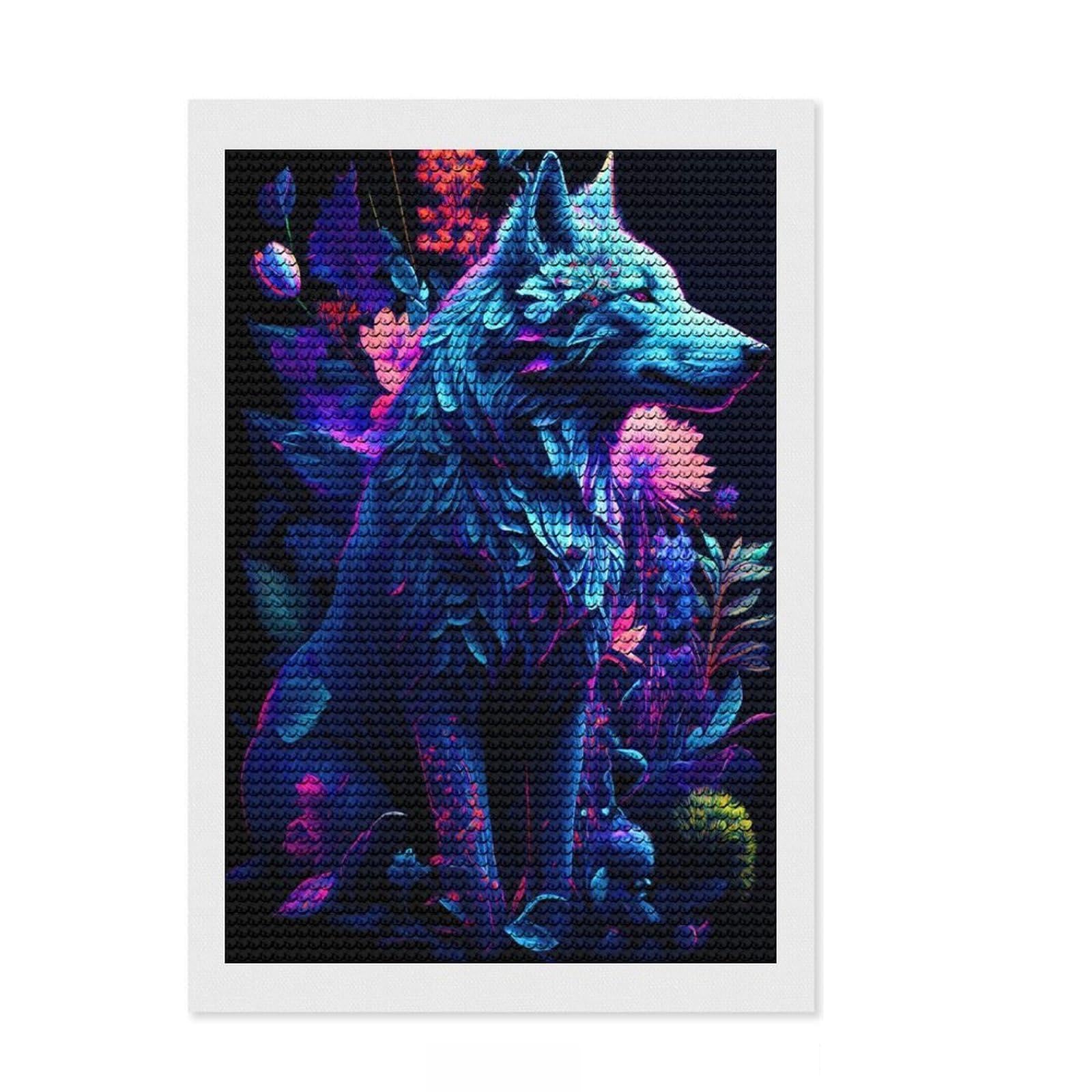 Junmoney Brilliant Wolf Diamond Painting Canvas Set 8"x12", Printed Canvas, Complete Accessories, Living Room Decor, for Craft Lovers