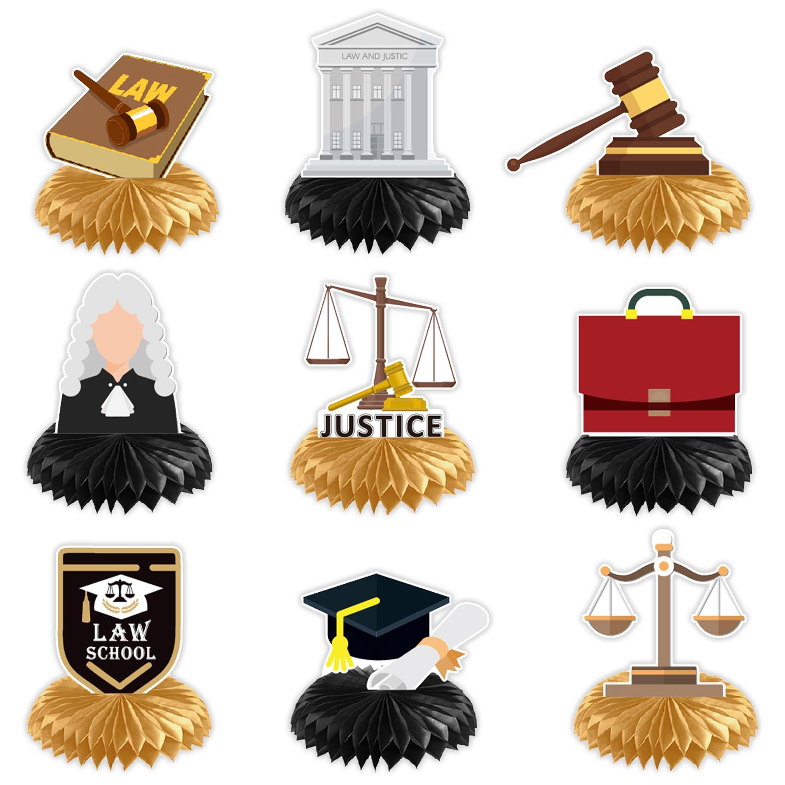 9 decorazioni per feste di laurea in carta a nido d'ape per scuole di giurisprudenza, laureati, laureati, lauree, decorazioni da tavolo per università e giurisprudenza, forniture per feste