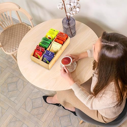 Miniatura 8 de Dicunoy Paquete de 2 organizadores de bolsas de té de bambú, bolsas de té caliente de madera, organizador de almacenamiento con 6 compartimentos,