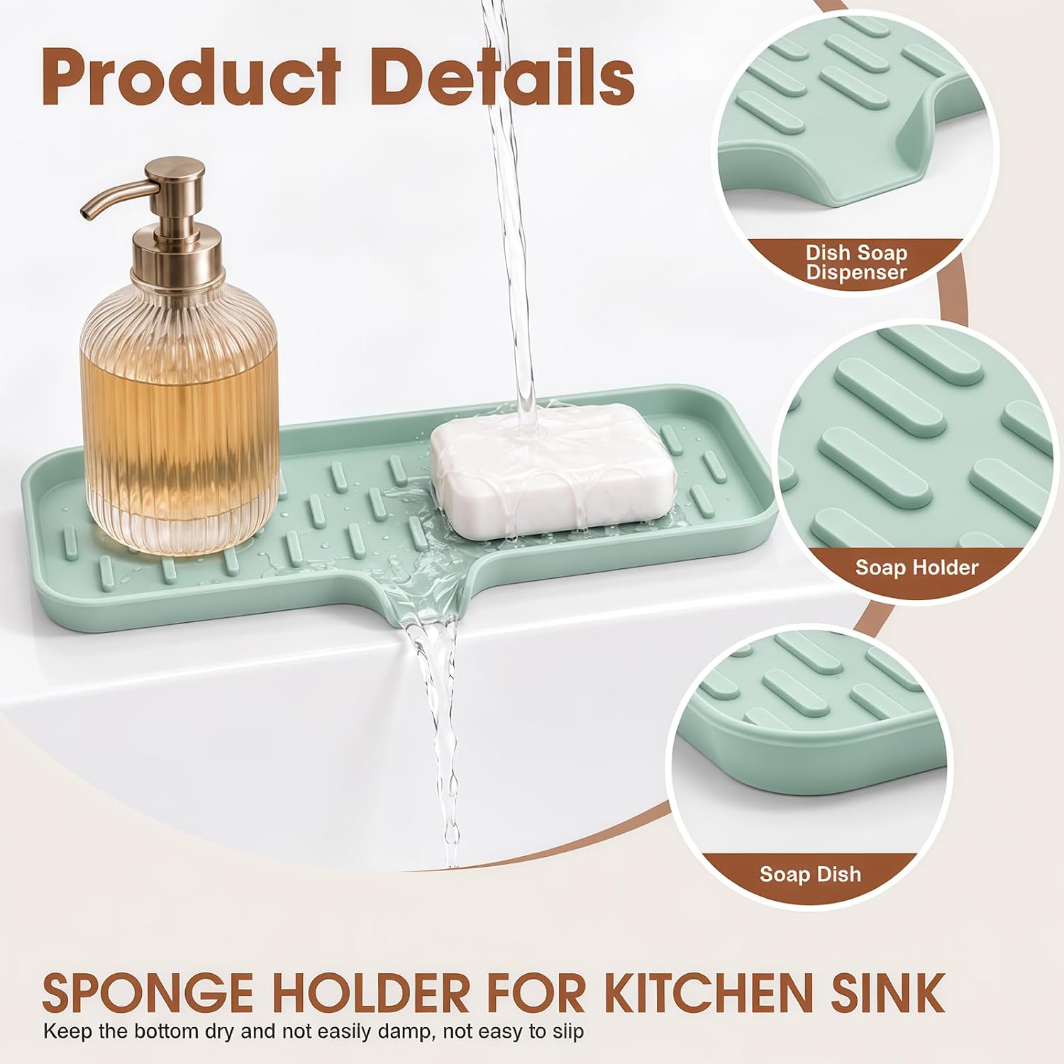 CAKETIME 2 Pack Silicone Soap Dish with Drain Spout for Bathroom Shower Caddy Kitchen Counter Sponge Holder Bar Sink Organizer Suction Cup Dispenser Shampoo Hanging Tools Storage New Green Large image 2