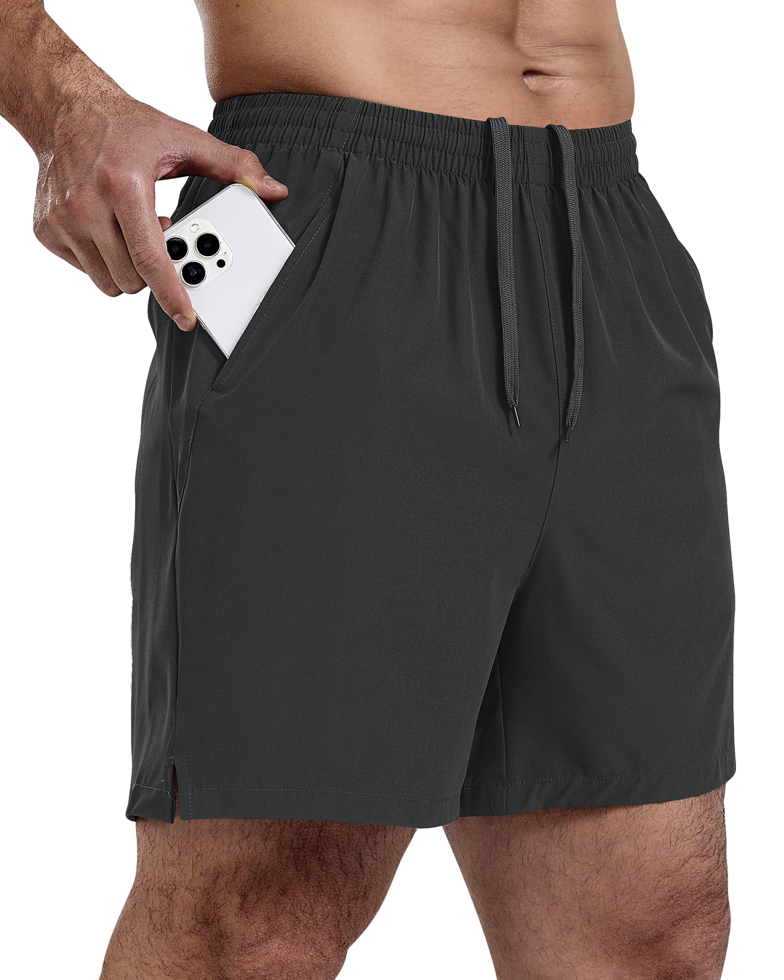 FIONECA Men's Athletic Running 5 Inch,Gym Workout Shorts for Men Lightweight Active Sports Running Shorts with Zip Pockets