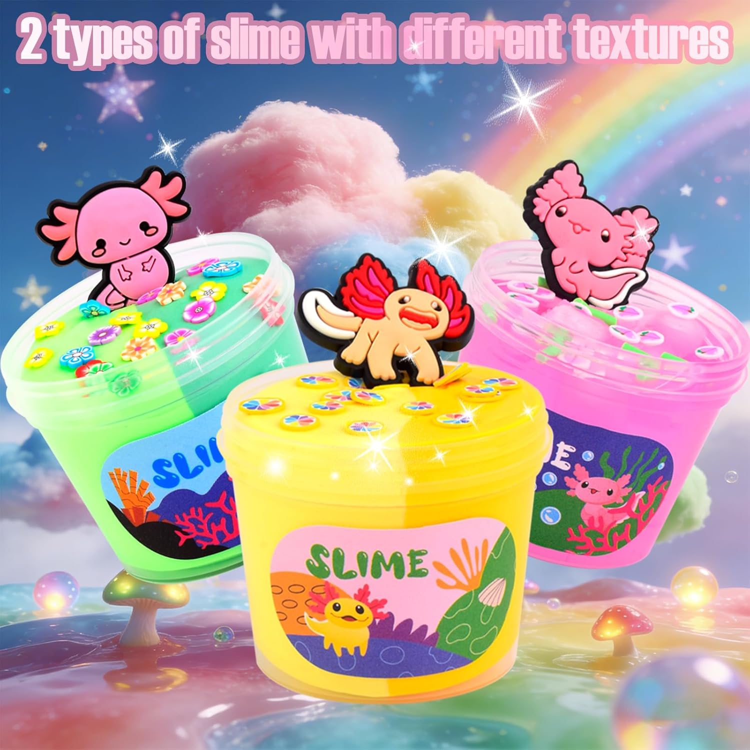 5 Pack Axolotl Crystal Butter Slime Kit, a Soft and Elastic Non Sticky Stress Relieving Toy, Suitable for Children Aged 8-12 Years Old for Classroom Parties and Gatherings