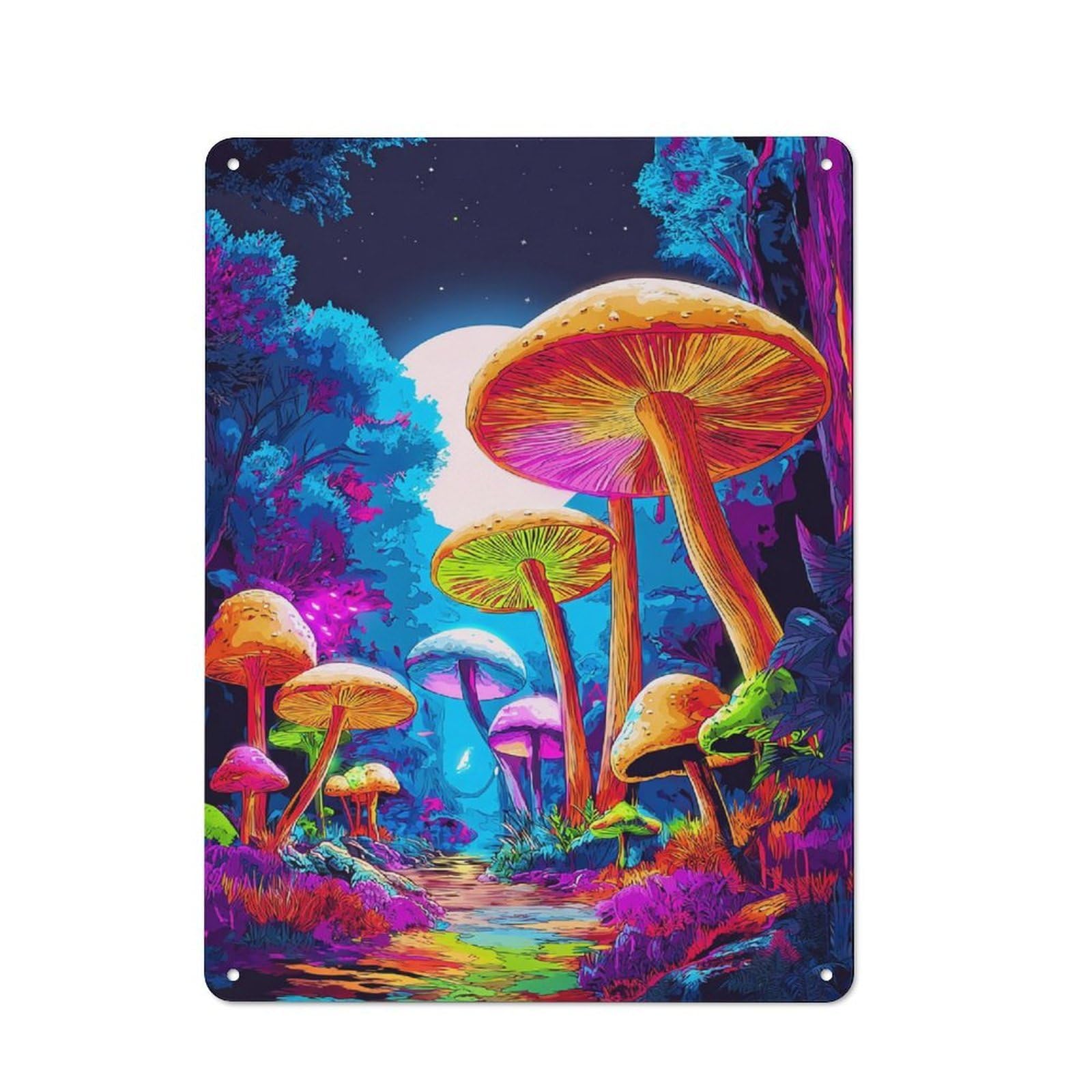 Junmoney Enchanted Mushroom Forest Tin Wall Plaque 40X30cm With For Guest Room Or Hallway, For Hallway Wall Decor Fans