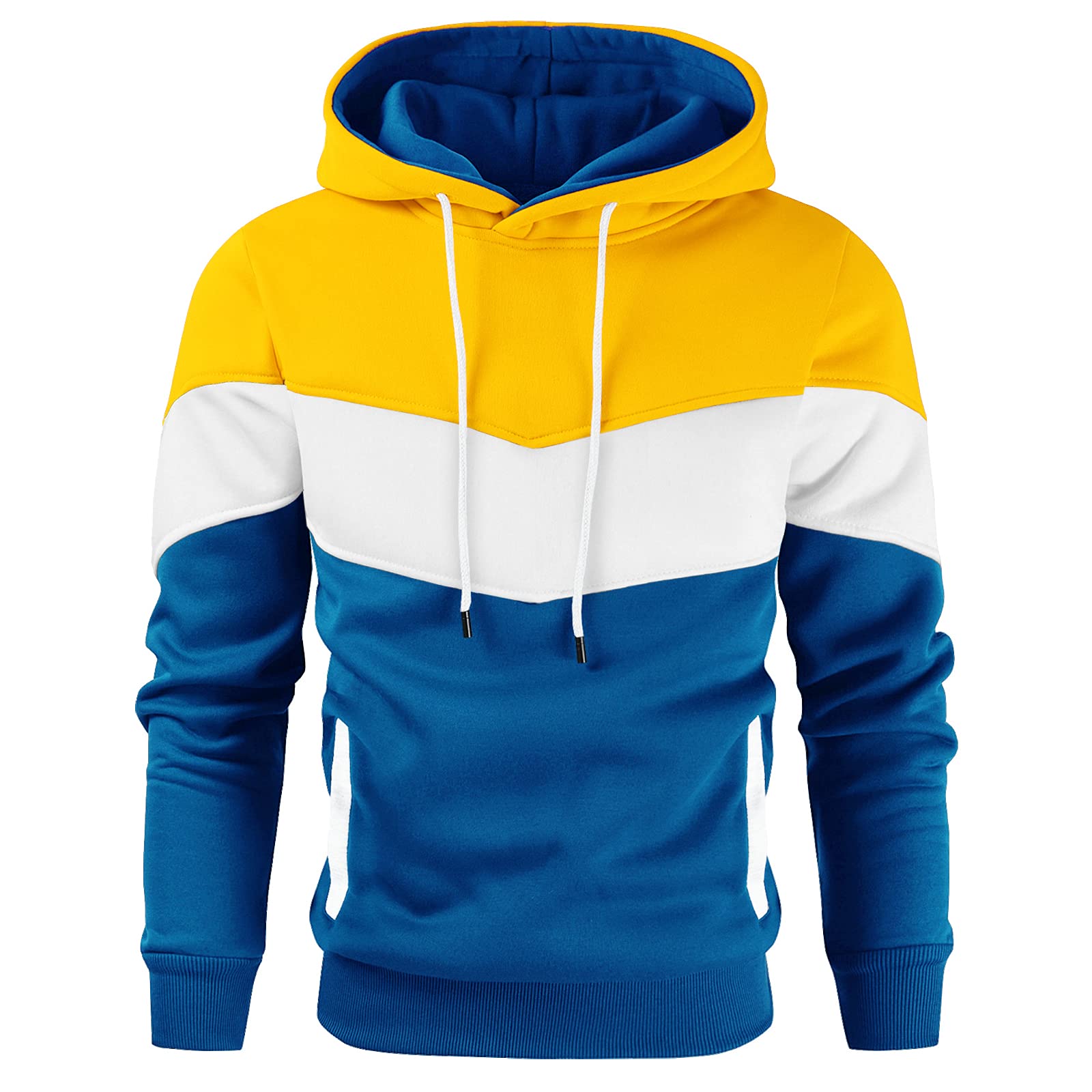 Men's Novelty Color Block Pullover Fleece Hoodie Long Sleeve Casual Sweatshirt with Pocket