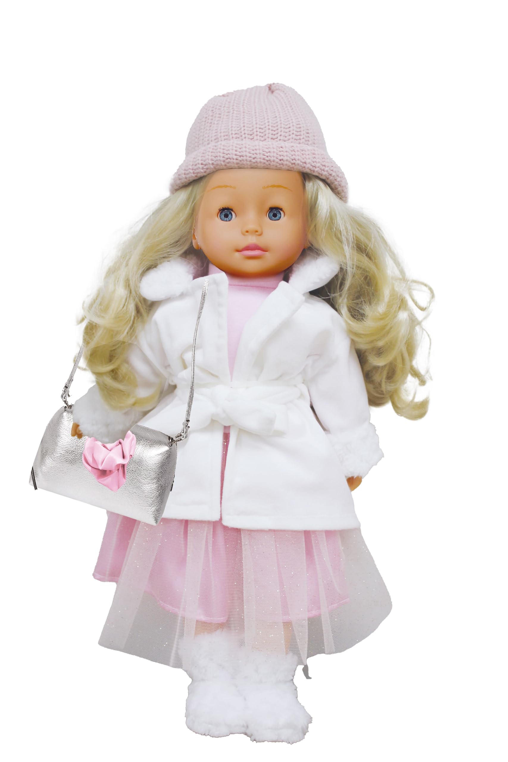 Pioupiou et Merveilles Dimian– Bambolina in Cappotto Bianco - 46 cm - Una bambola che parla, canta e racconta Cenerentola - 100 Parole e 3 canzoni - Accessori per Capelli - Texture Morbida