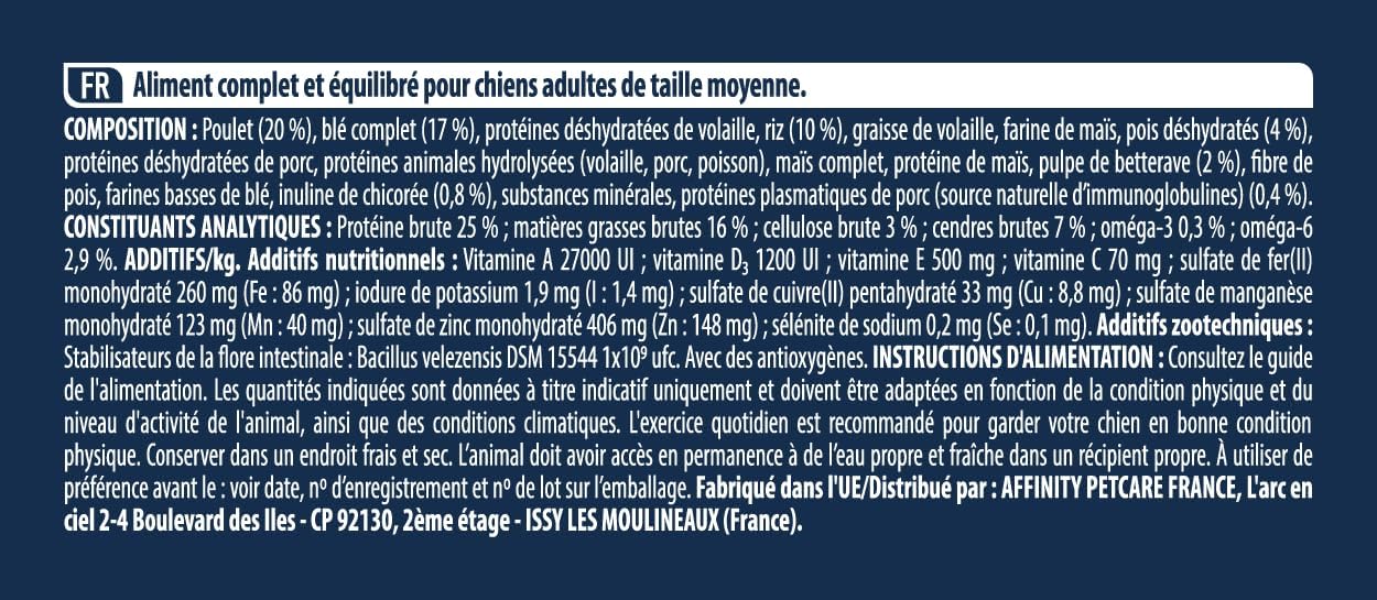Advance Chien Moyen Adult Chicken 3 kg Croquettes Poulet et Riz