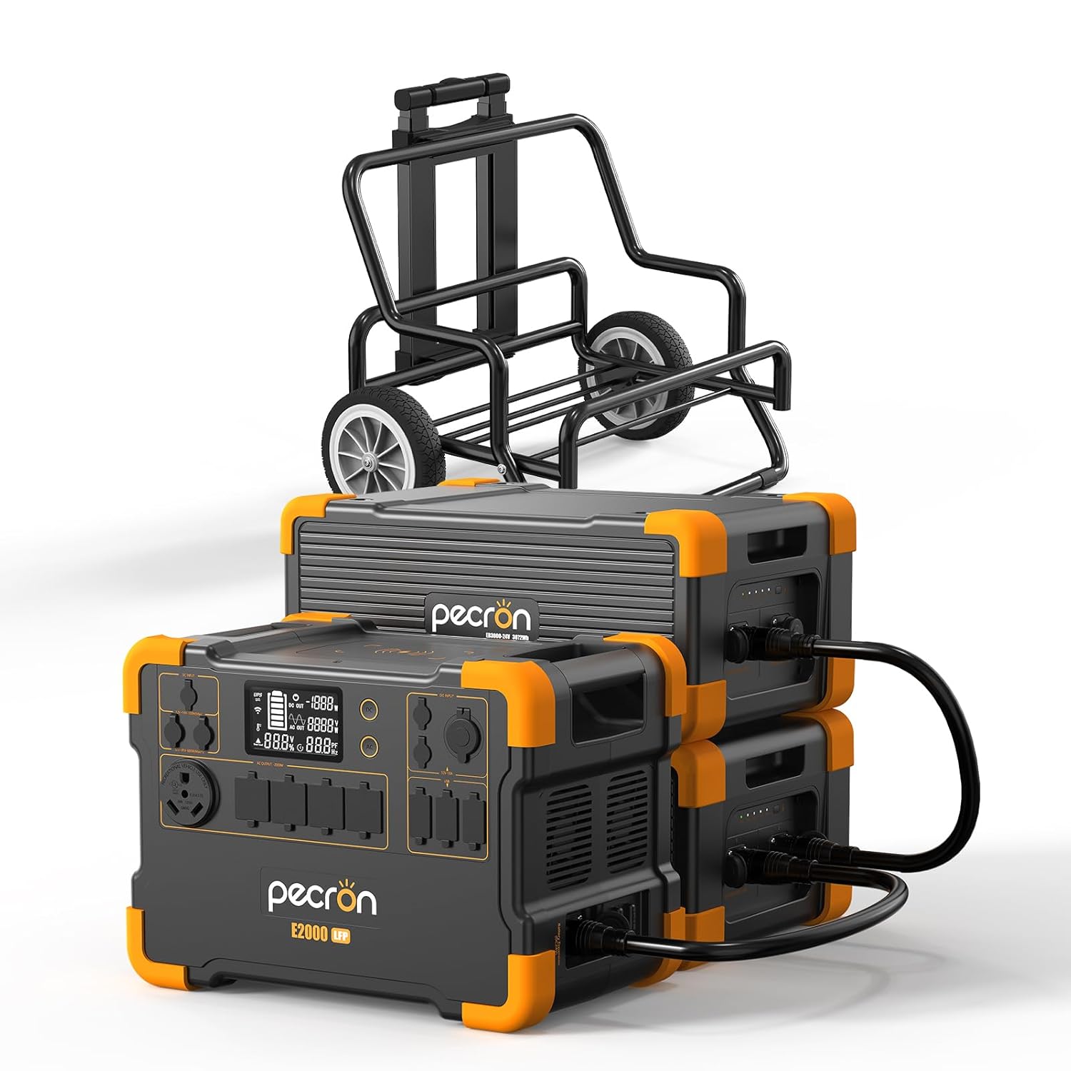 pecron Solar Generator E2000LFP with two Extra Batteries Trolley Kit Expandable to 8064Wh Portable Power Station 5X2000W AC