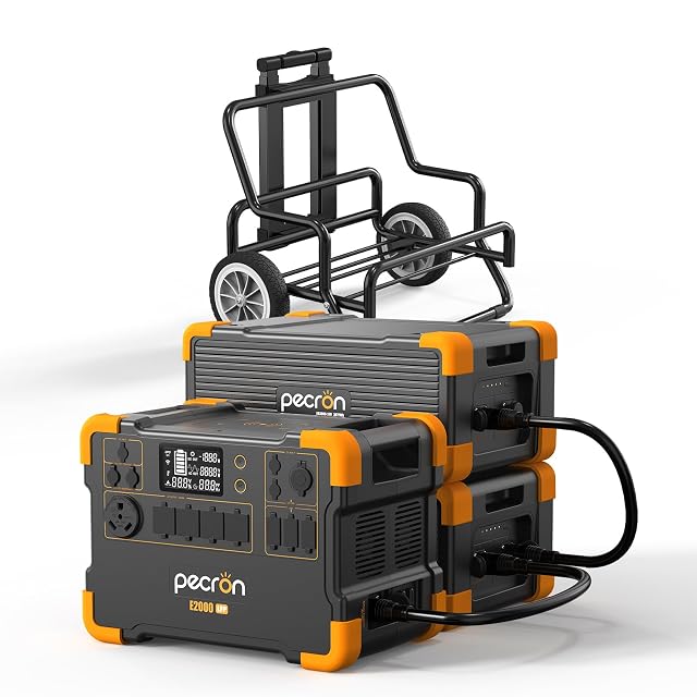 pecron Solar Generator E2000LFP with two Extra Batteries Trolley Kit Expandable to 8064Wh Portable Power Station 5X2000W AC