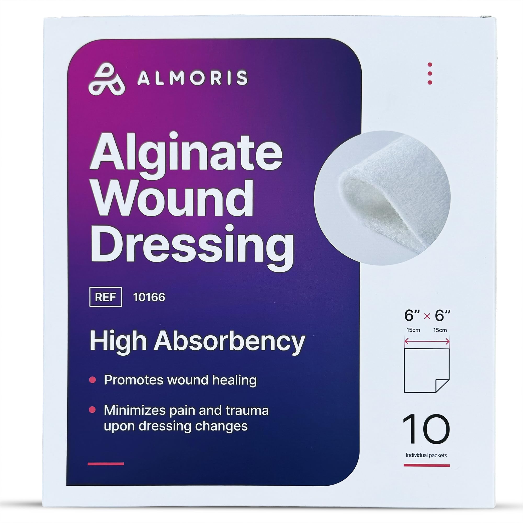 6”x 6” Calcium Alginate Wound Dressing - 10-Packed Sterile Gauze Pads, High-Absorbency Non Stick Wound Dressings Pad for Pressure Sores and Diabetic Ulcers Care