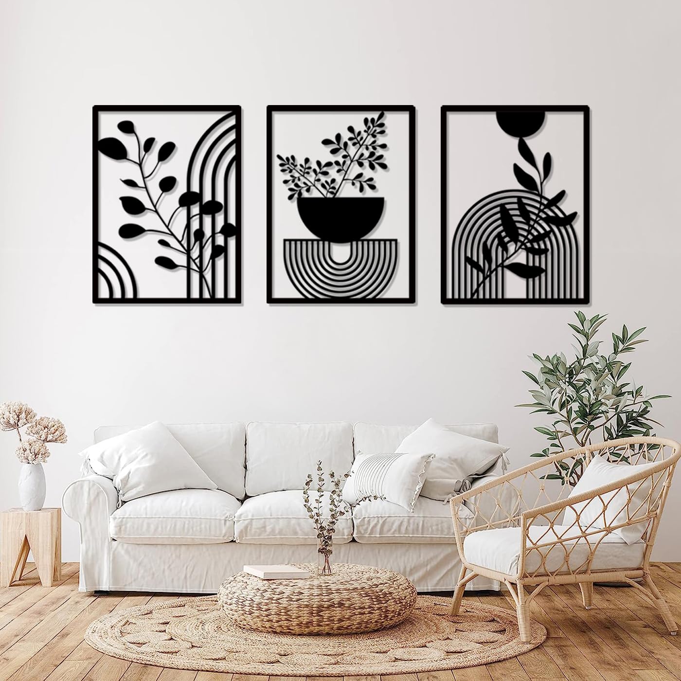 Pduoduo 3 Panels abstrakte Metall Boho Wanddekor, moderne geometrische schwarzes für Haus Schlafzimmer Wohnzimmer (22 * 16.5in)