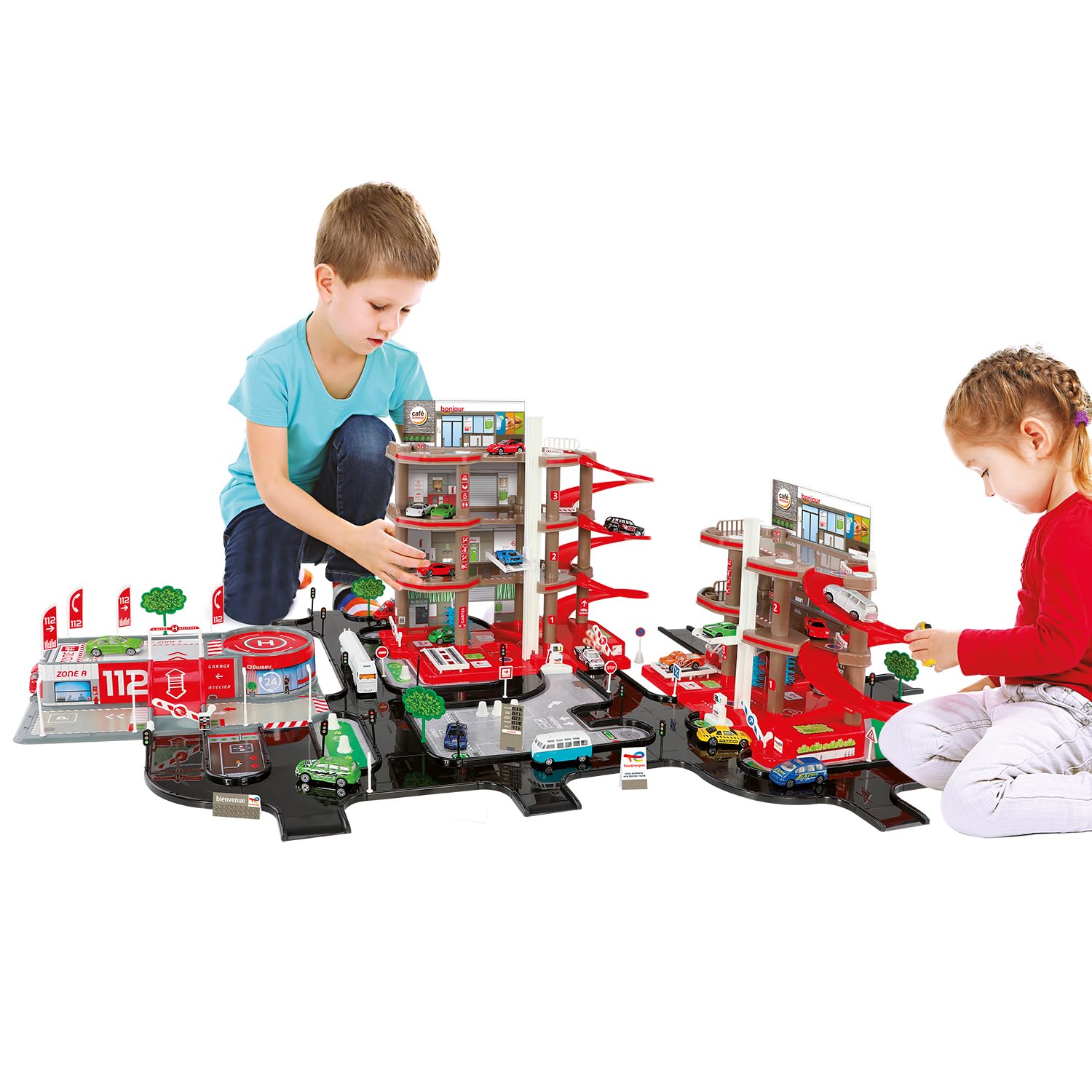STARLUX – Double Garage Total Géant 1M/1M30 avec Station-Service Complète de 3 et 4 Niveaux, Plateforme d'intervention et Circuit de 5 mètres – Dès 3 Ans – Fabriqué en Europe – 401018