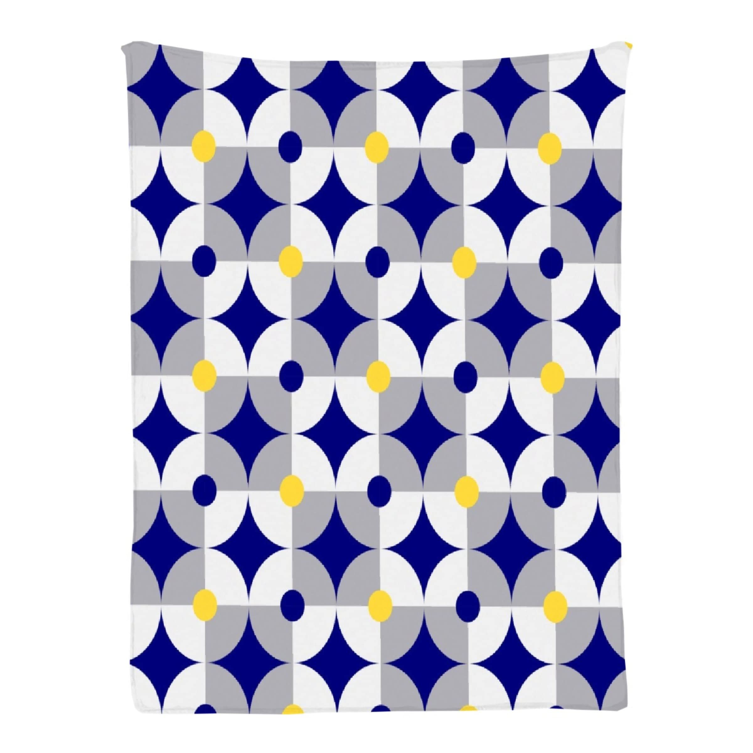 Ottoy Retro Circles and Square Super Soft Micro Fleece Blankets Quilt Plush Lightweight Dual-Sided Decorative Couch, Sofa, Travel, Lap, Bed Throw Blanket,60