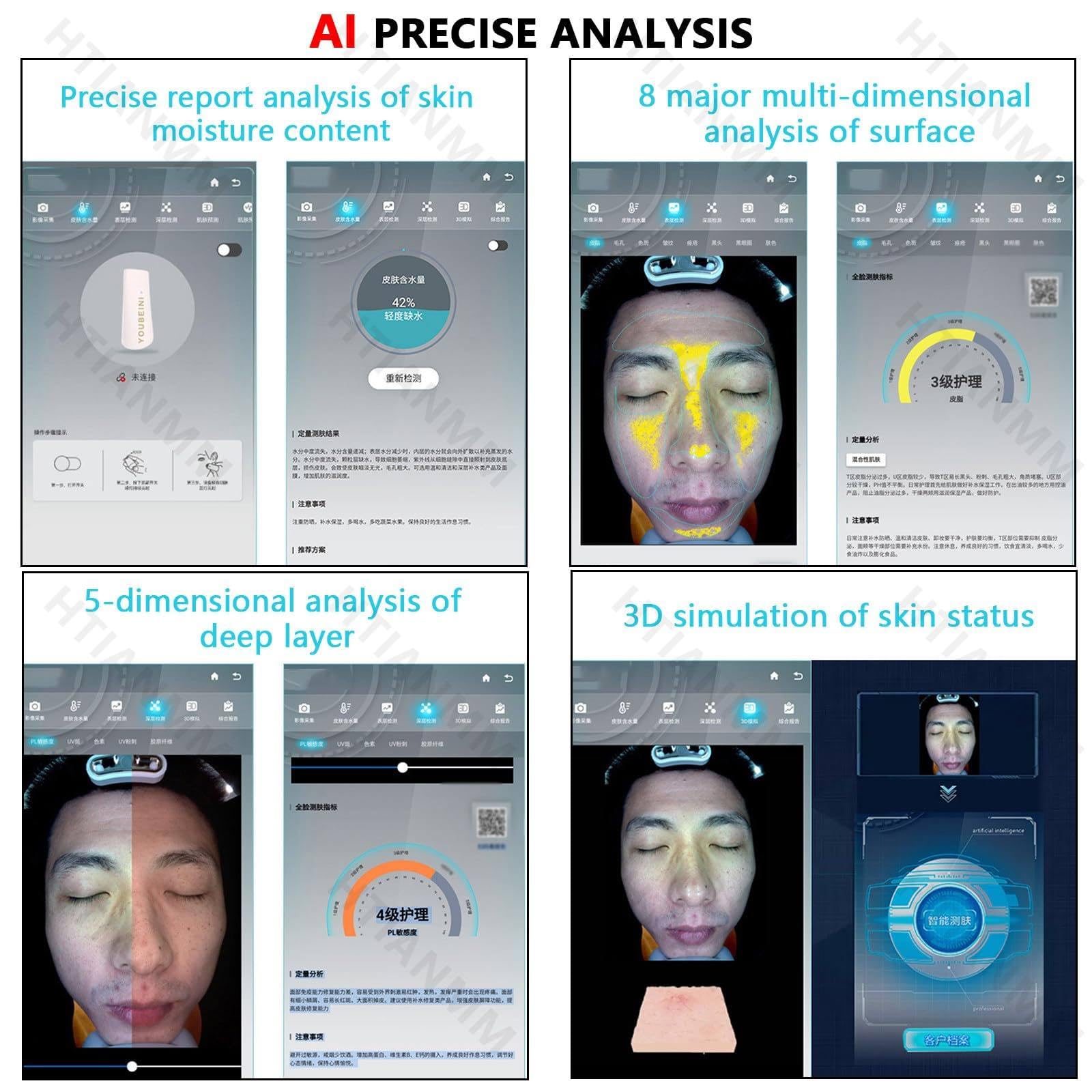 Analyseur de Diagnostic de la Peau du Visage, analyseur de détecteur de Peau, 13,3/21,5 Pouces, 38 Millions de Pixels, détecteur de Peau Intelligent 3D