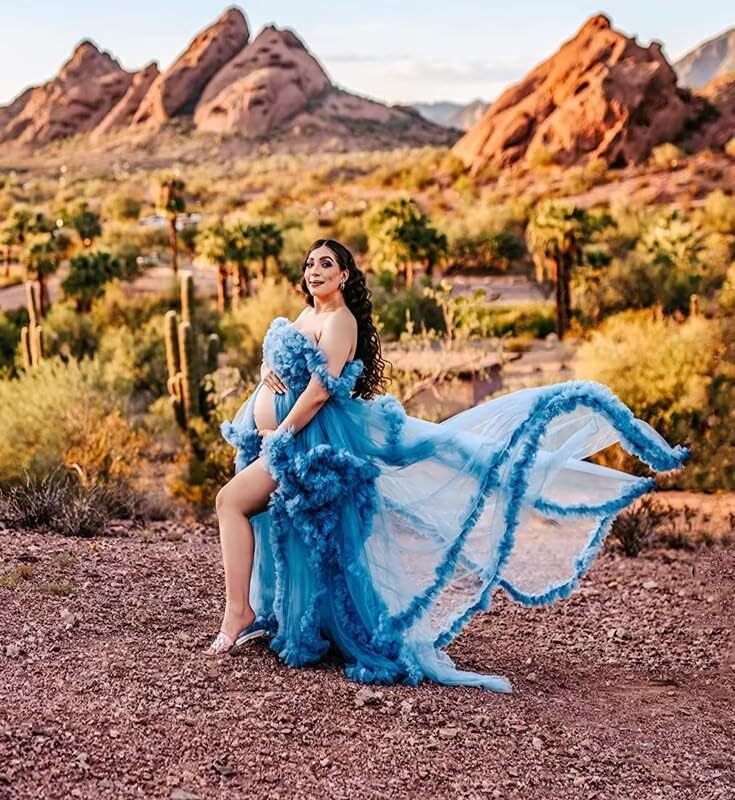 Puffy Tulle Robe for Maternity Photoshoot Ruffles Bridal Lingerie Bathgown Baby Shower Dress3