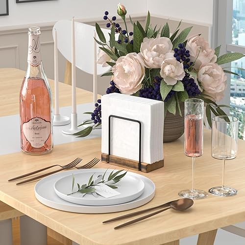 Miniatura 2 de Servilletero para mesa, dispensador de servilletas de pie de hierro de madera para mesa de comedor, granja, cóctel, picnic, soportes de madera
