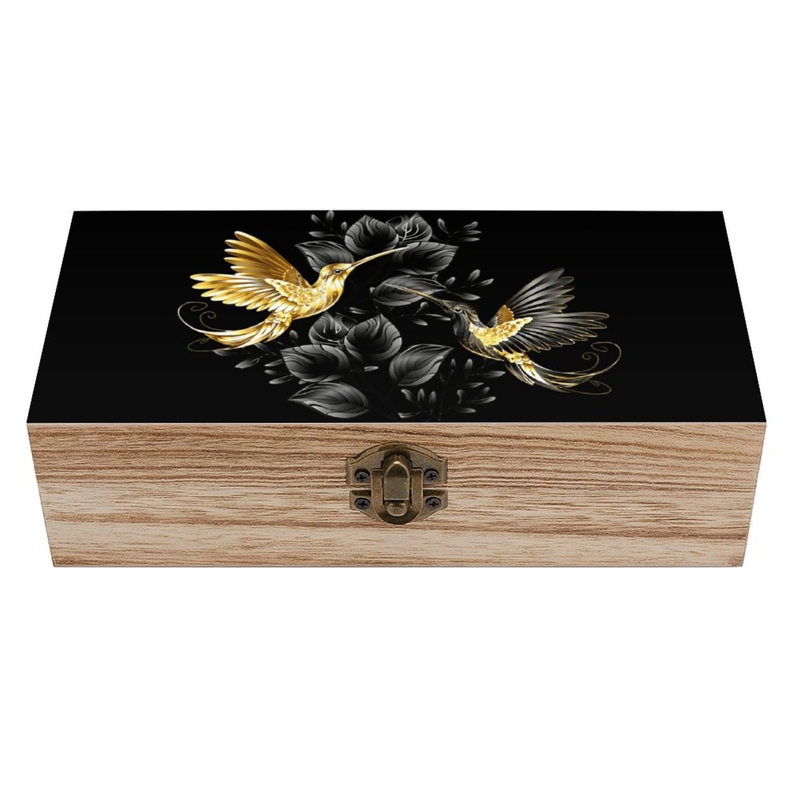 Cgsbngha Style Bright Hummingbird Wooden Storage Boxes With Lid Memory Box Decorative Organiser For Office And Home