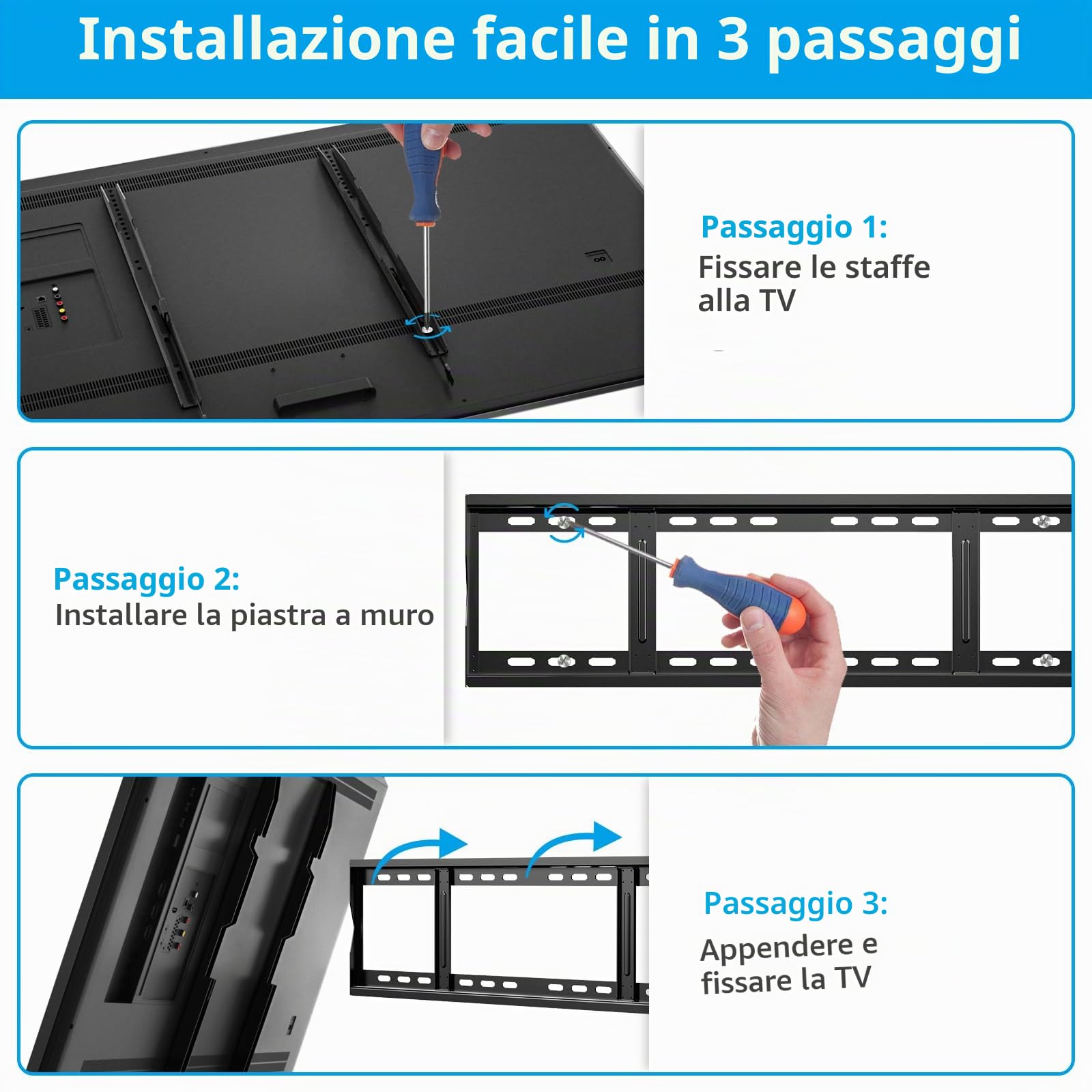 HOME VISION - Supporto fisso da parete per TV, fino a 120 kg, per televisori piatti e curvi da 42”-100”, staffa di montaggio a parete per TV da 16"/18"/24" VESA 800 x 600 mm, salvaspazio