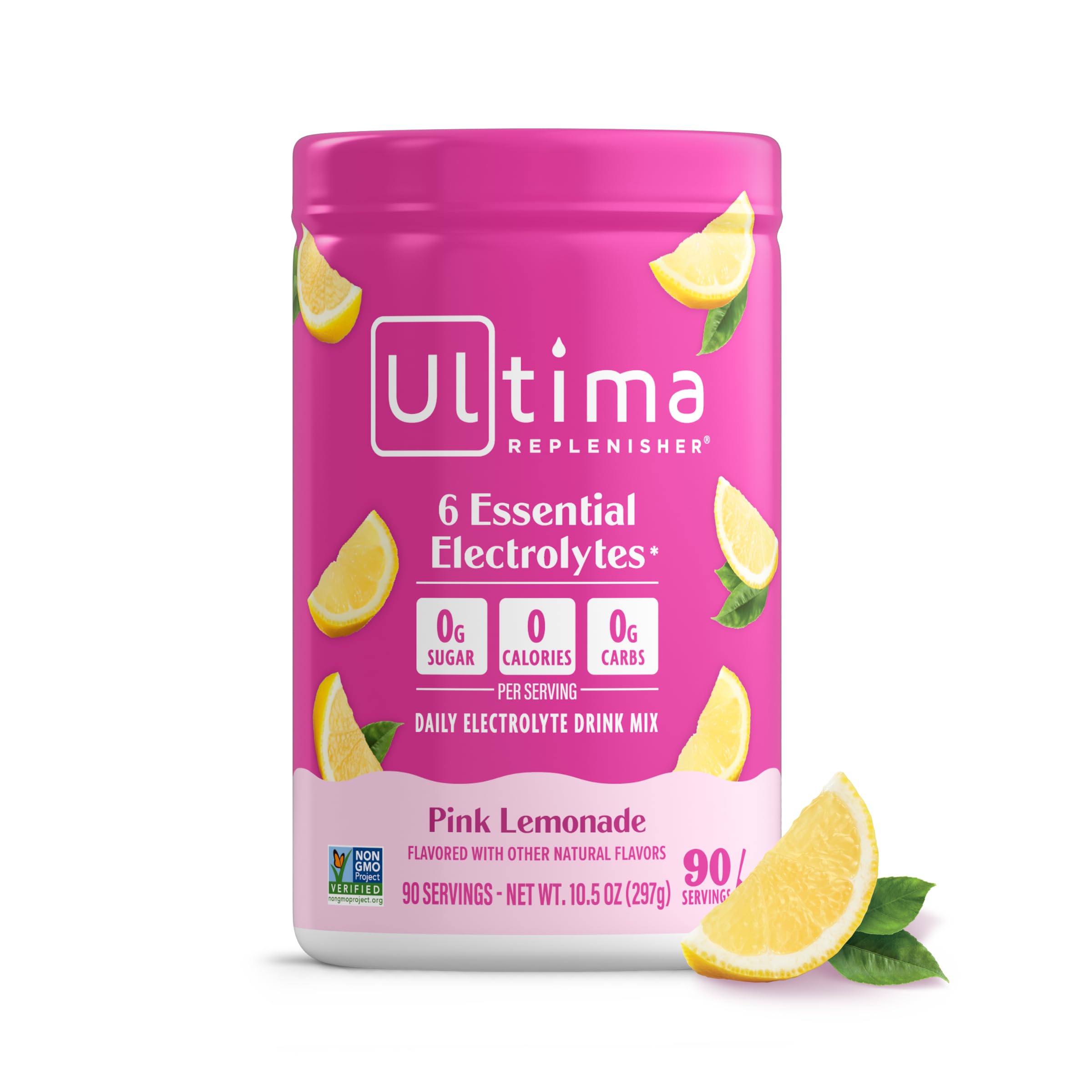 Ultima Replenisher Daily Electrolyte Powder Drink Mix, 90-Serving Canister | Zero Sugar Pink Lemonade Hydration Powder with 6 Electrolytes & Minerals - Sugar Free, Plant-Based & Keto Friendly