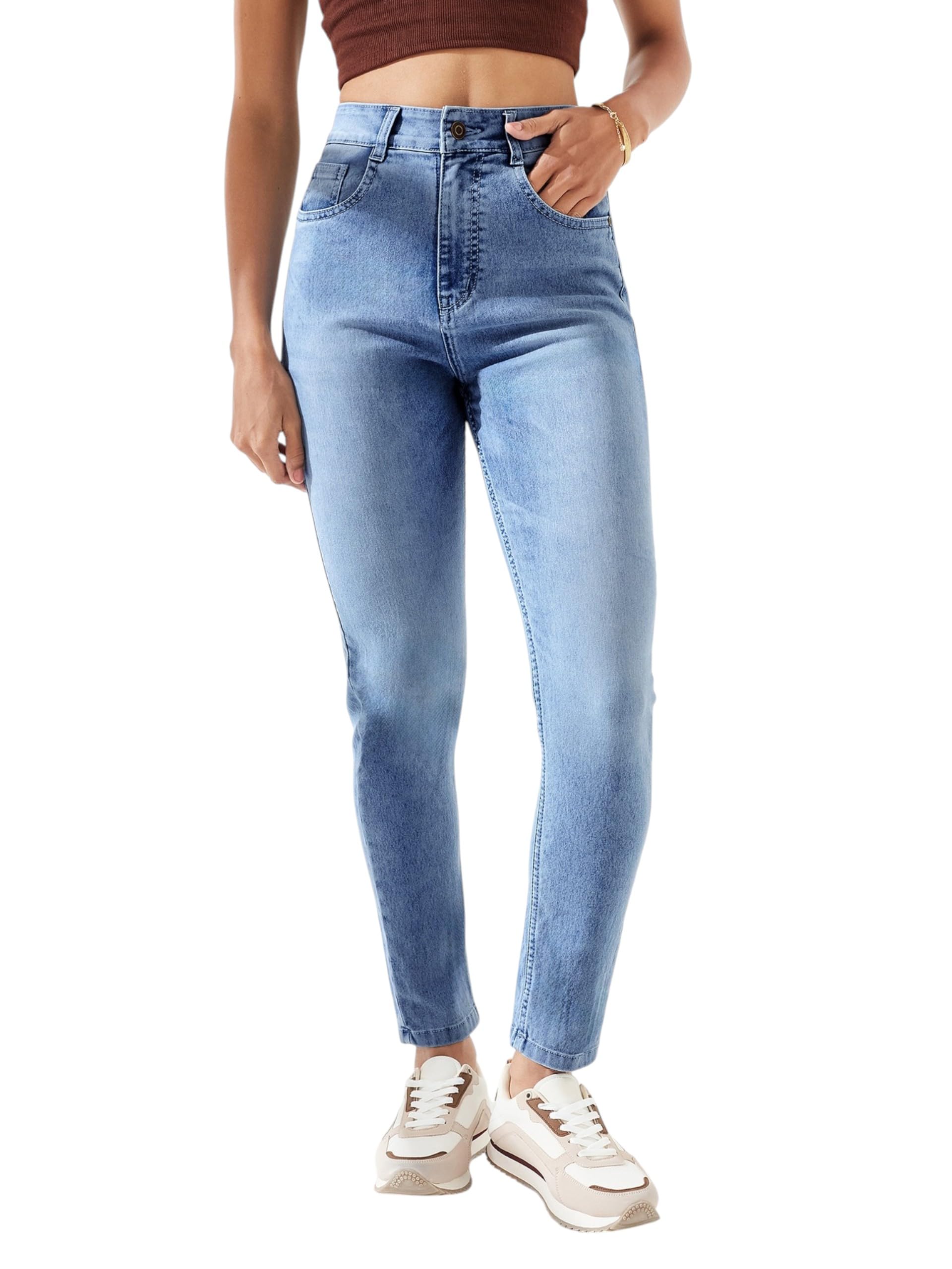 dolce crudo Women's Slim Fit High Rise Regular Length Light Wash Denim Stretchable Jeans-picture-11