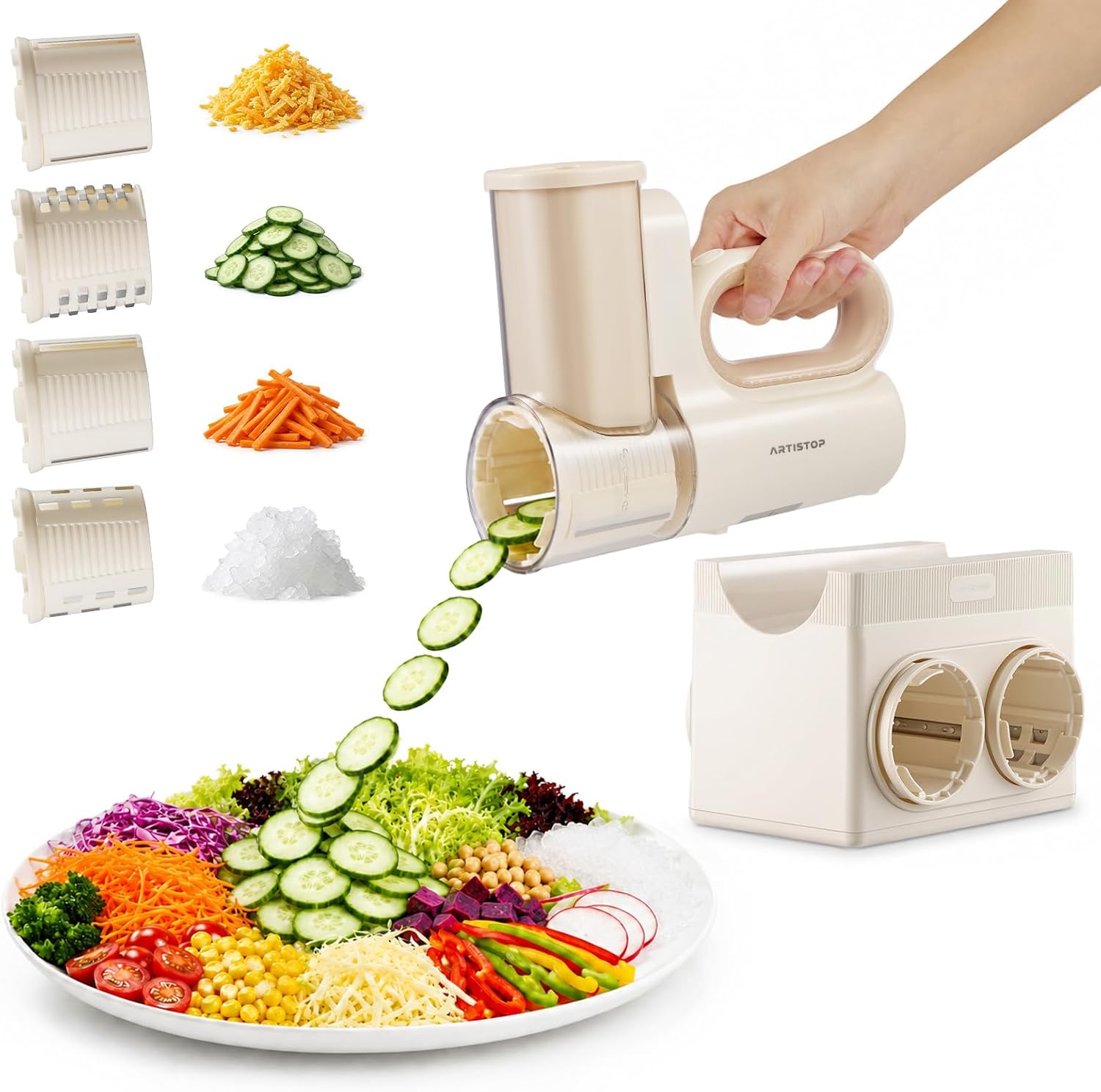 Hand‑held & Desktop Electric Cheese Grater 4‑in‑1 Slicer Shredder