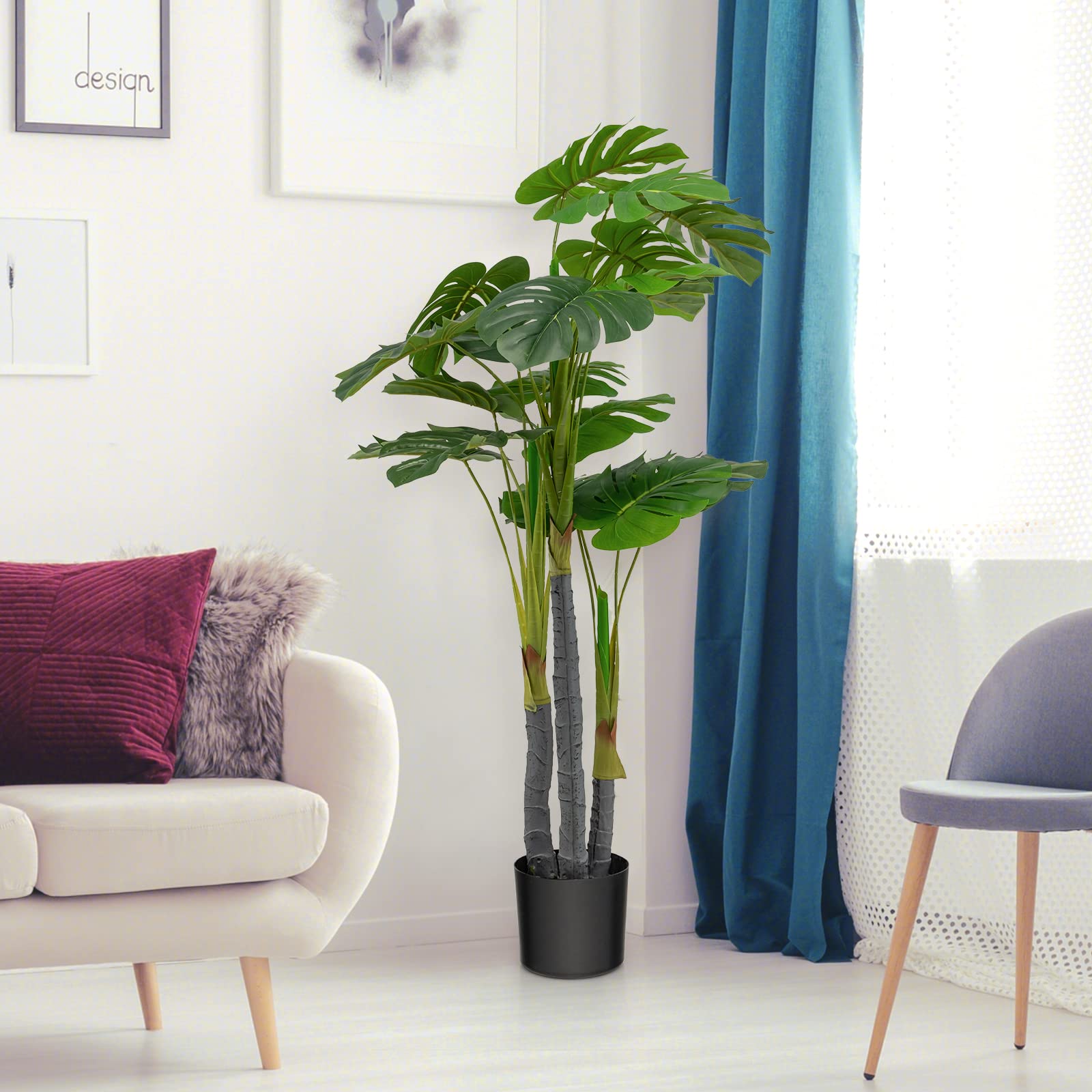 GIANTEX Monstera artificiale da 120 cm, in vaso di cemento