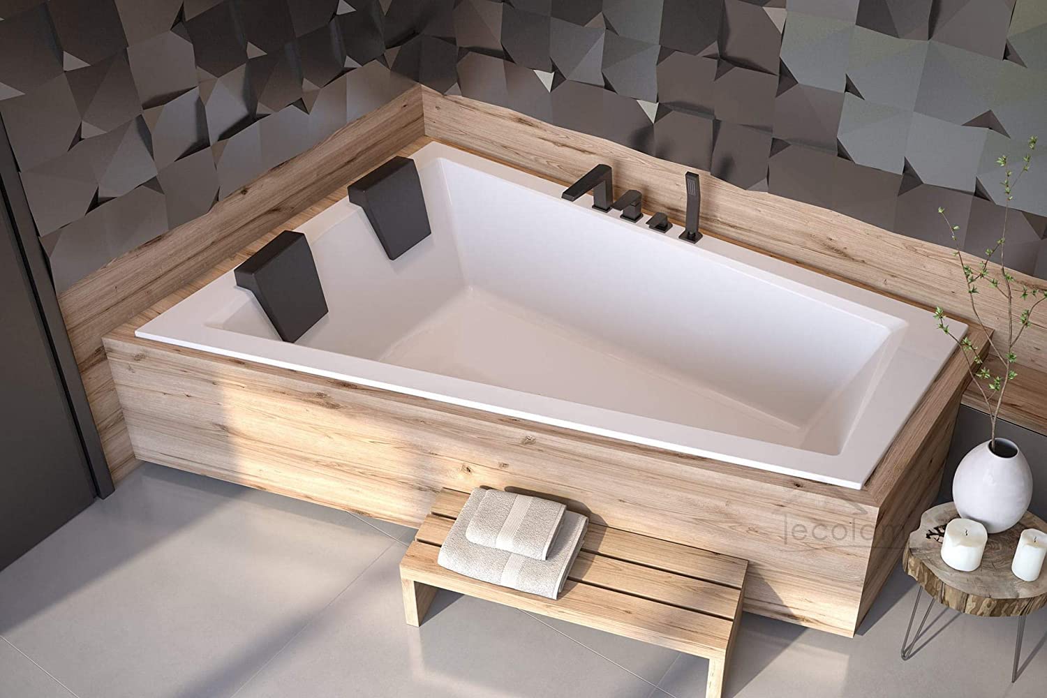 ECOLAM Baignoire Intima Duo Slim 180x125 cm Gauche + 2x appuie-tête siphon