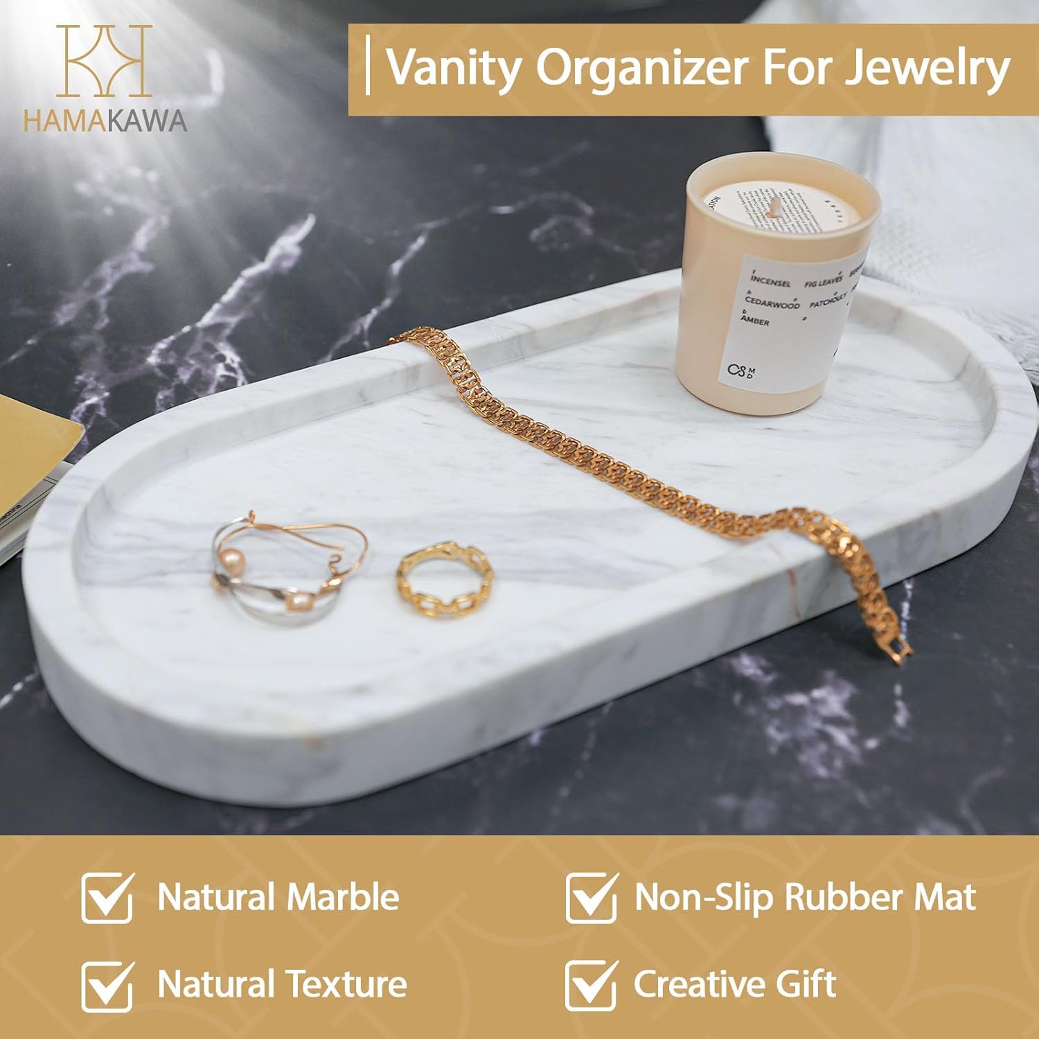 Oval Bathroom Vanity Tray, Large Natural Marble Sink Tray 10 inch, Volakas White Stone Soap Trays, Modern Perfume Trays, Countertop Organizer for Kitchen, Coffee Table, Home Decor - Image 4