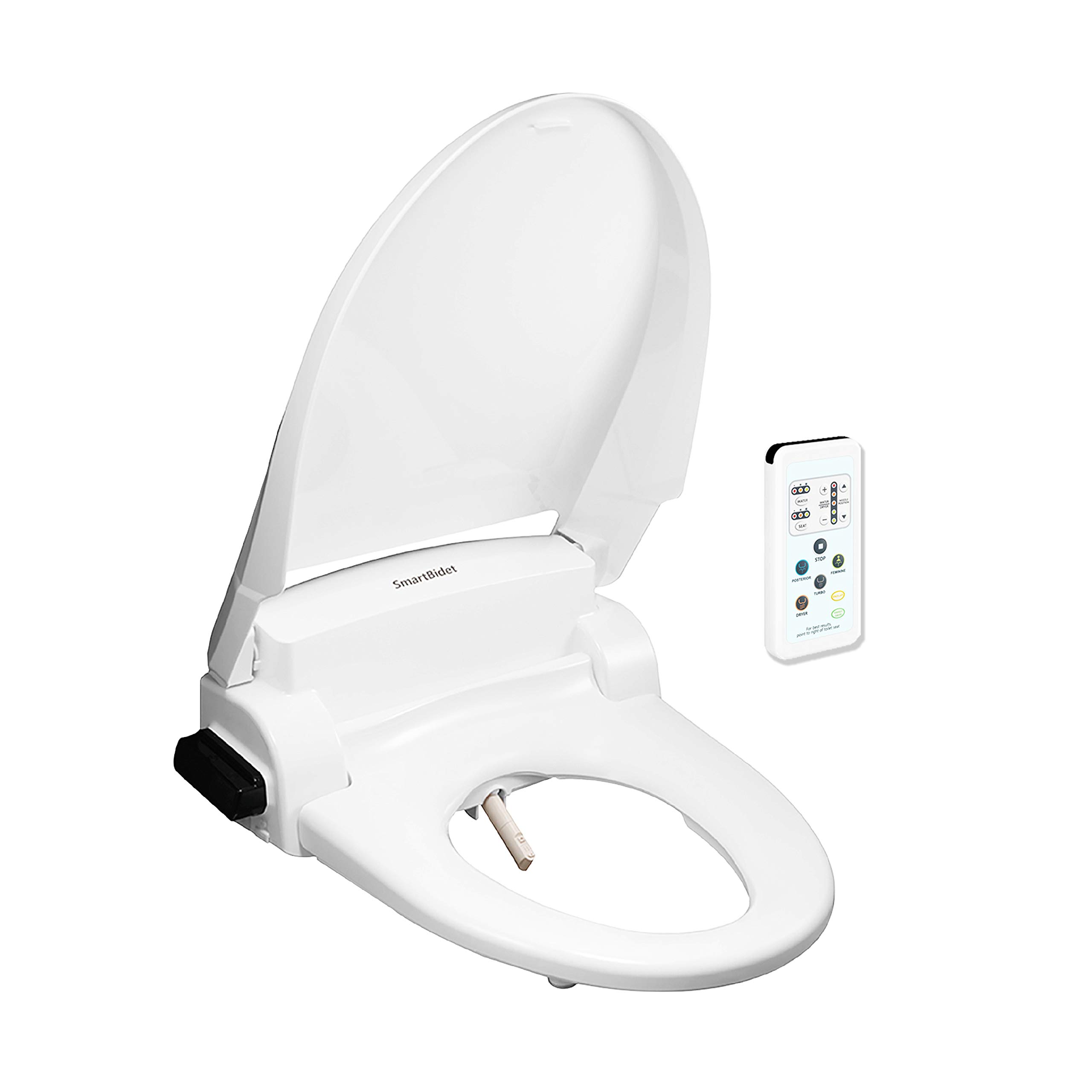 SmartBidet SB-1000 Electric Bidet Seat for Elongated Toilets with Remote Control- Electronic Heated Toilet Seat with Warm Air Dryer and Temperature Controlled Wash Functions (White)