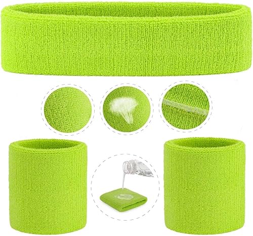 Miniatura 95 de ONUPGO - Conjunto de diadema y muñequeras deportivas para el sudor, hechas de algodón con bucles, muñequeras, contra humedad Rojo/Blanco/Azul