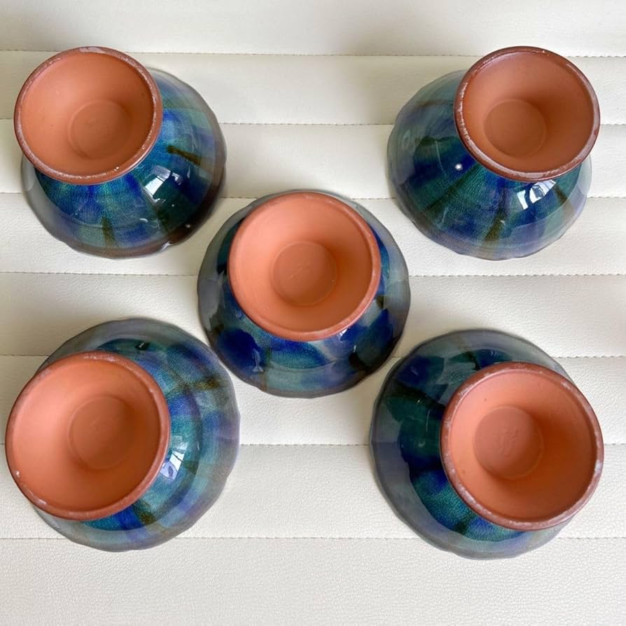 瀬戸焼　舞陶館　高台小鉢揃　5客セット　紫　土物　輪花鉢　コンポート　デザート鉢 Amazon.co.jp: 瀬戸焼 舞陶館 高台小鉢揃 5客セット デザートカップ 土