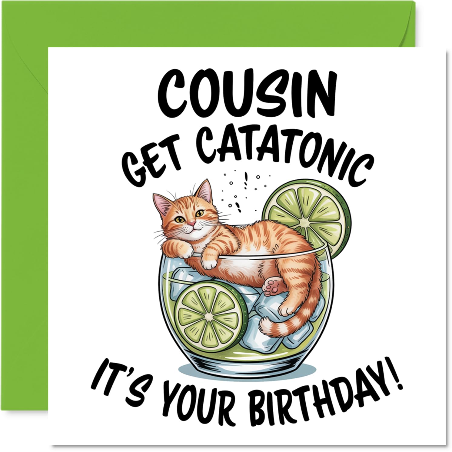 Cousin Birthday Card - Catatonic - Happy Birthday Card for Cousin from Family Relative, 145mm Cute Animal Design Bday Greeting Cards