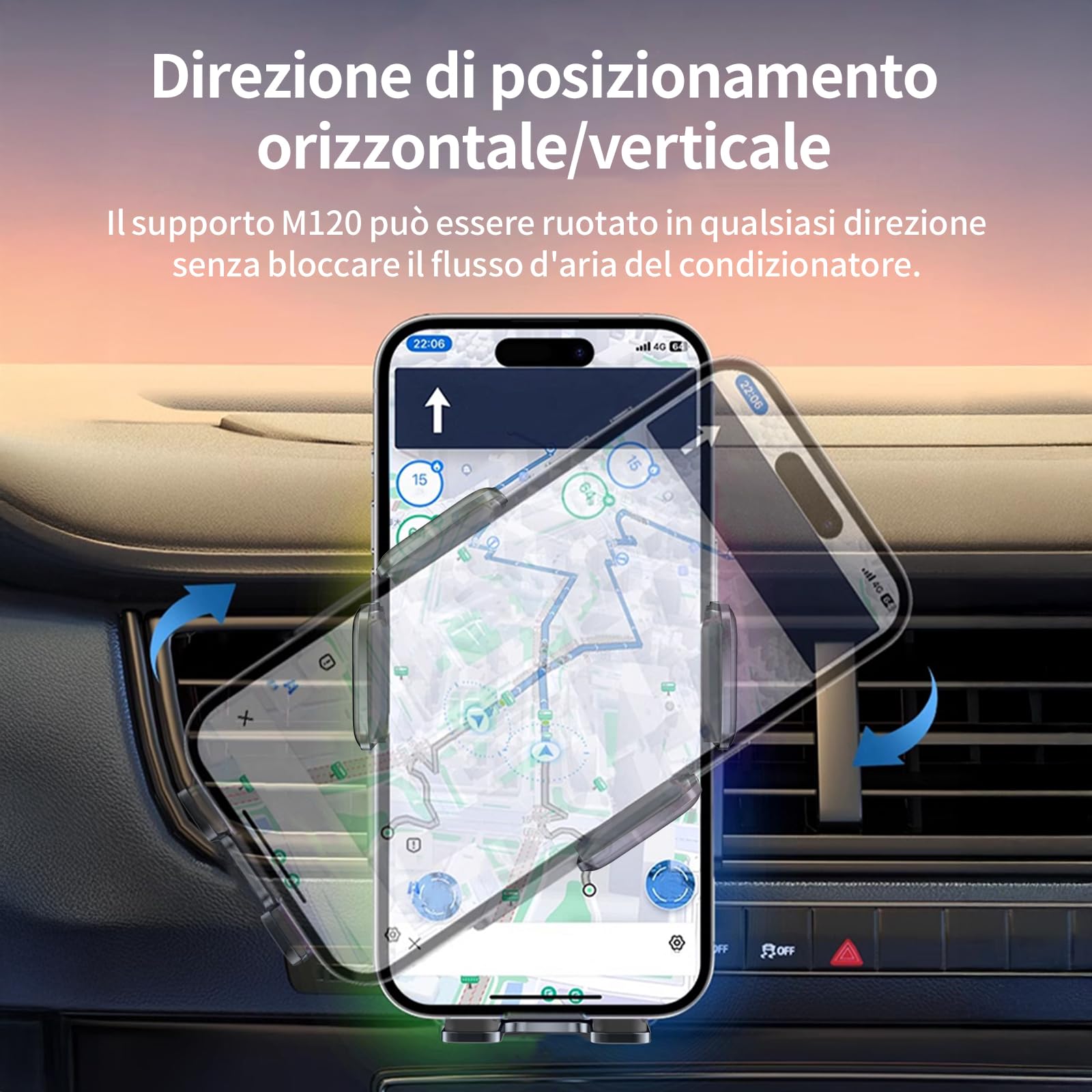 MANKIW Caricatore Wireless Auto, 15W Ricarica Wireless Auto con Bloccaggio Automatico, Rotazione 360° & Luci RGB, Compatibile con iPhone 16/15/14/13/12 Mini Pro Max, Galaxy S25/S24/S23 Ultra ecc