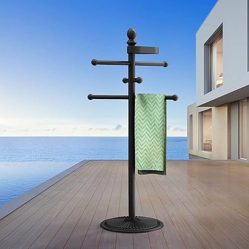 Miniatura 2 de Toallero para piscina al aire libre base de metal accesorios de piscina resistentes que nunca se inclinan con base de metal pesado 6 barras de