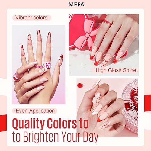 Miniatura 3 de MEFA Red Gel Nail Polish Set 6 Colors, Red White Glitter Shades Sparkle Silver Champagne Love Times Tones Spring Nail Art Design Salon at Home
