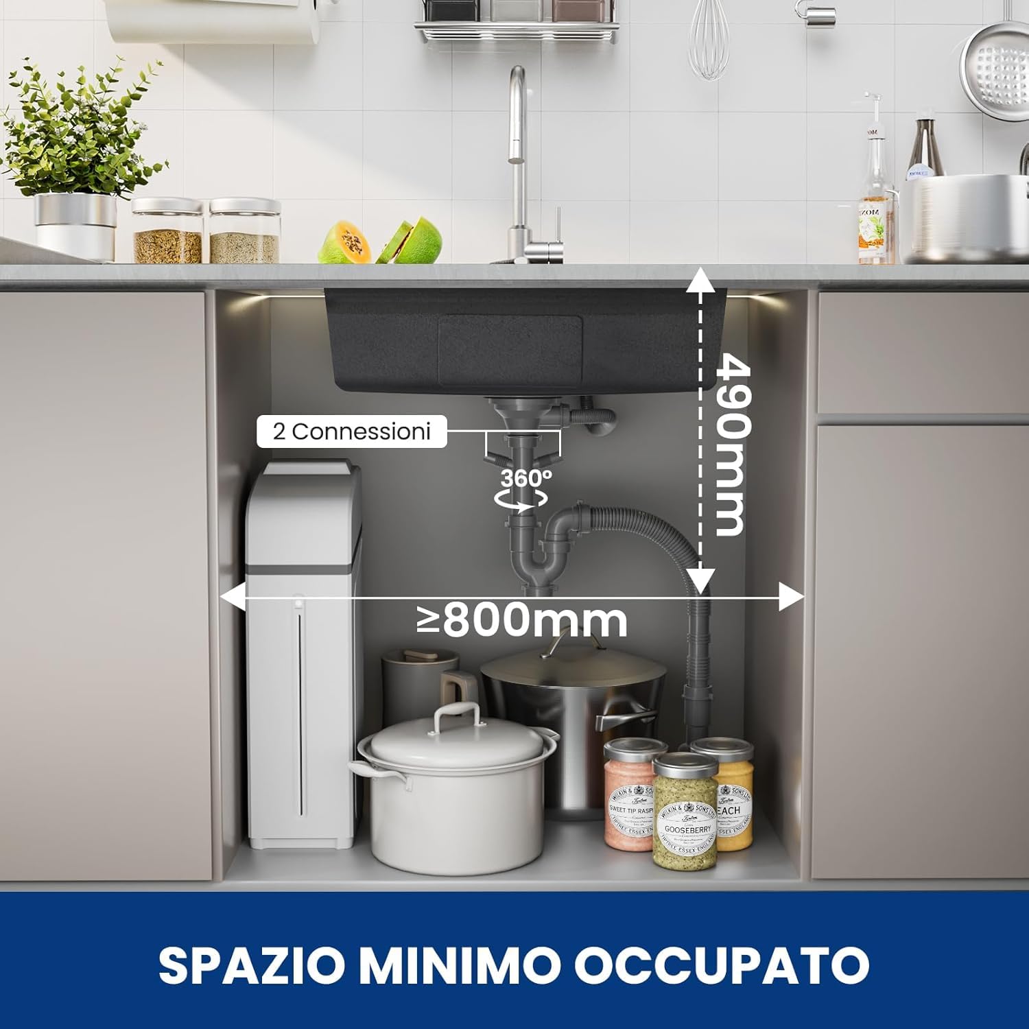 CECIPA 70x45 cm Lavello Cucina con Arco Rubinetto Cucina Estraibile, Lavandino Cucina 1 Vasca in Acciaio Inox con cestello scolapiatti, per Mobile da 70cm