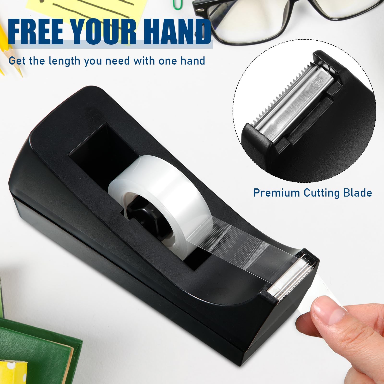 Thenshop Set di cucitrici da scrivania, dispenser per nastro adesivo nero, per scrivania e ufficio, con 6000 punti metallici standard, supporto per nastro nero, dispenser di nastro da scrivania con 6