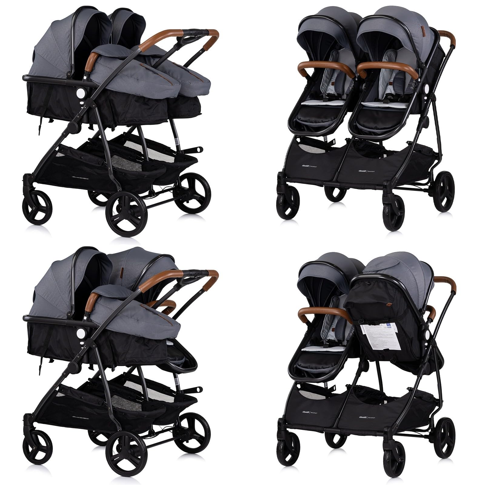 DUO SMART Passeggino gemellare o per bambini di età vicina, larghezza 79 cm, colore grigio senza cosy