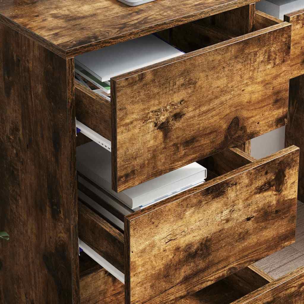 Scrivania in legno di rovere affumicato, 90 x 37,5 x 75 cm, con cassetto, moderna scrivania da ufficio per home office e gaming, con molto spazio e stabile tavolo per PC