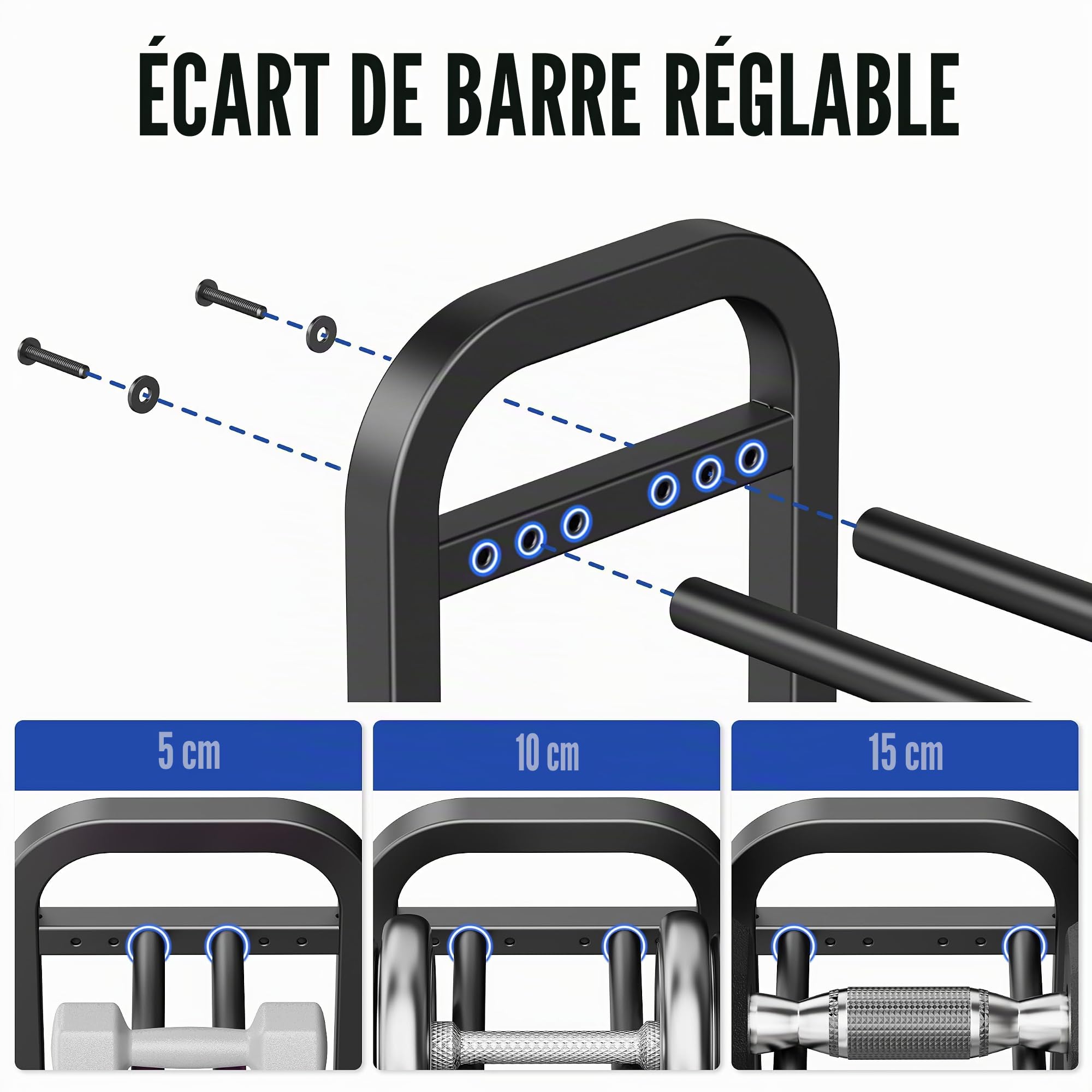 Support d'haltères à 2 niveaux, support de poids pour salle de sport à domicile, capacité de 136 kg