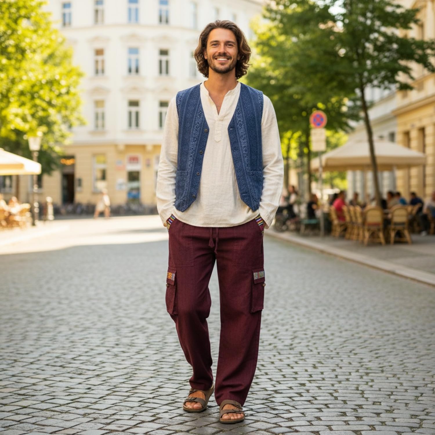 Guru-Shop, Pantalones de Yoga, Pantalones Goa en Estilo étnico, Algodón, Pantalones Para Hombres
