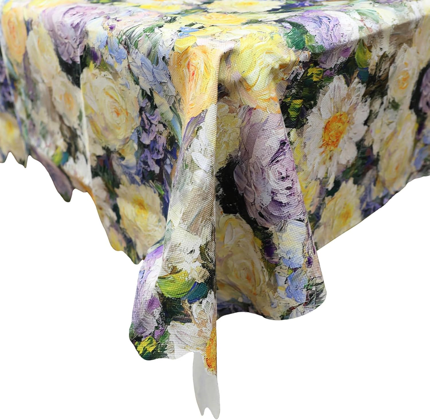 Vintage Tablecloth Square Oil Painting Flower Printed Table Cloths, Cotton Linen Waterproof Wipeable Table Cover for Kitchen, Banquet, Wedding, Party, 55x55 inch