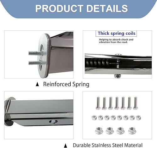 Miniatura 4 de TAIROD Paquete de 2 soportes de acero inoxidable para semirremolques rectos de alta resistencia, con muelles de resorte, para semirremolques de 1-18