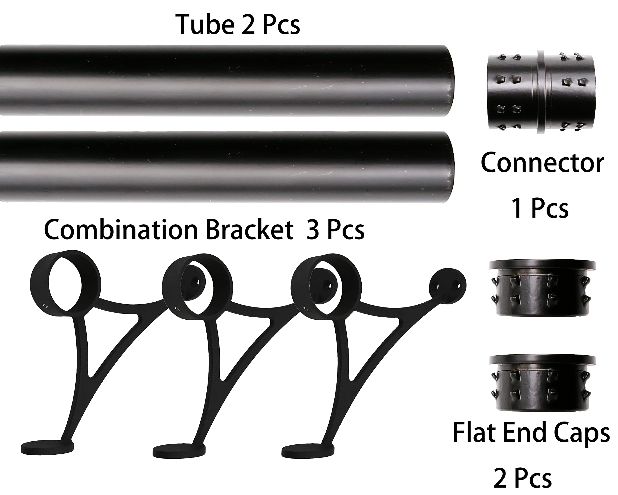 Top Hardware Solid Bar Mount Foot Rail Kit, Matt Black Stainless Steel Tubing w/Internal Connector, Combination Foot Rail Brackets, Flat End Cap, 7 ft = 42 inx2