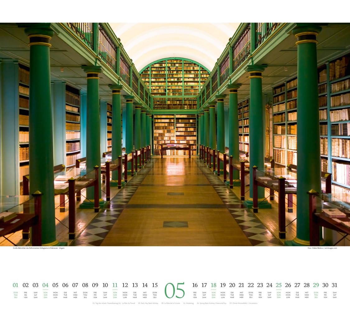 Welt der Bücher Kalender 2025, Wandkalender im Querformat (54x48 cm) - Mit den eindrucksvollsten Bibliotheken und Büchereien der Welt