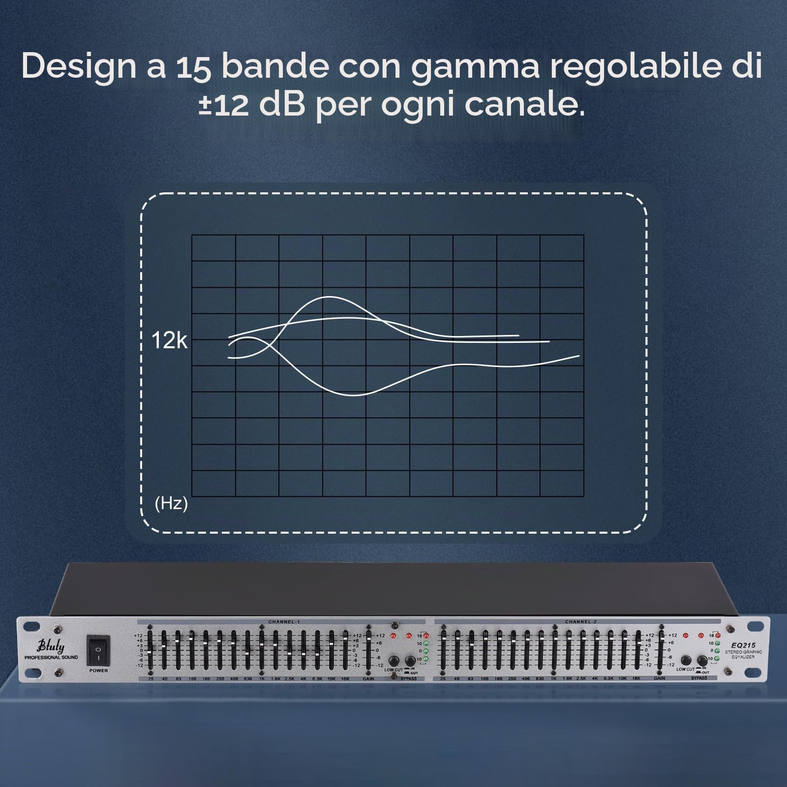 Btuty EQ-215 Dual Channel 15-Band Equalizer 1U Rack Mount 2-channel Stereo Graphic Equalizer