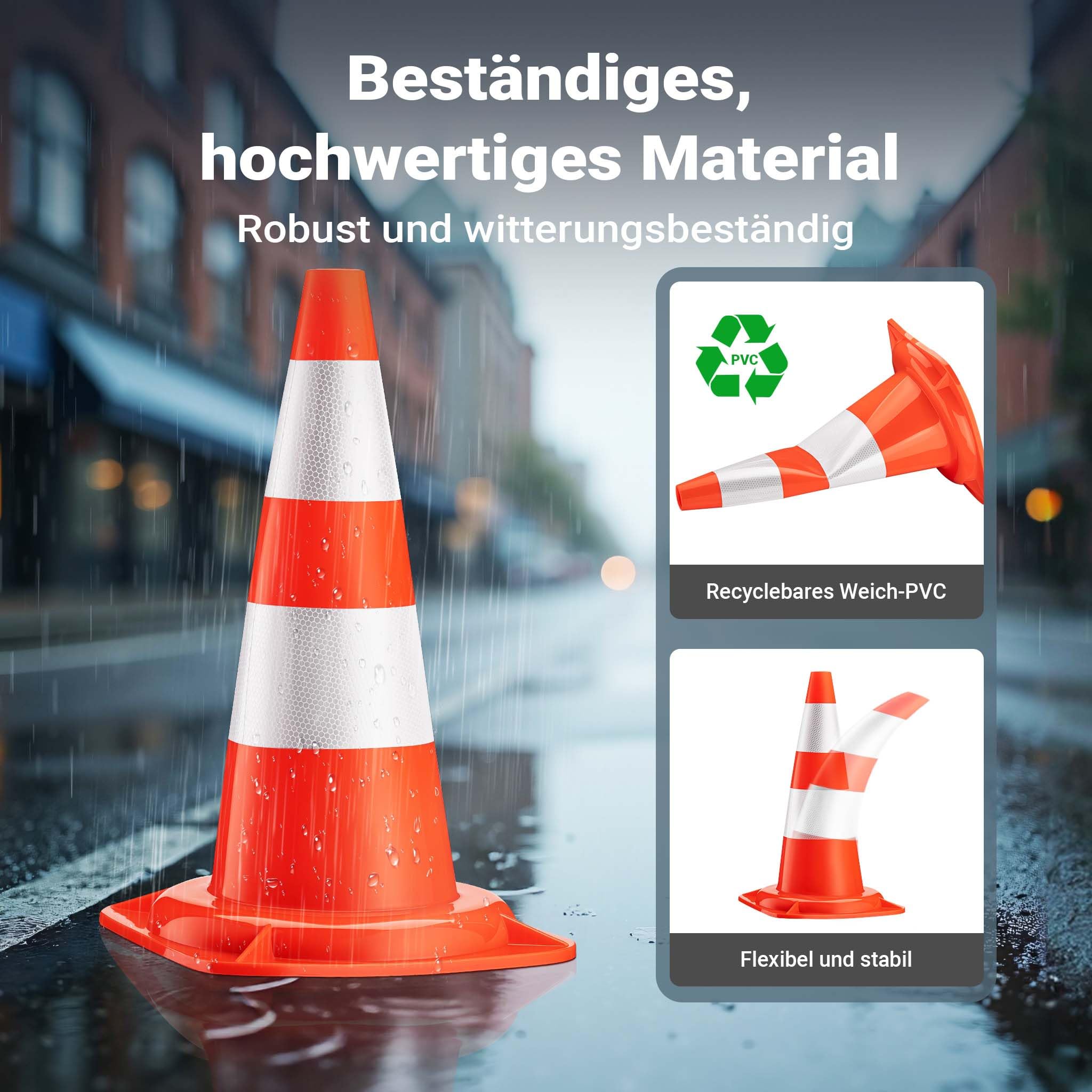 Wiltec Cônes de signalisation 50 cm de haut, lot de 6 pièces, cônes de signalisation pour sécuriser, pylônes réfléchissants en PVC robuste pour chantiers