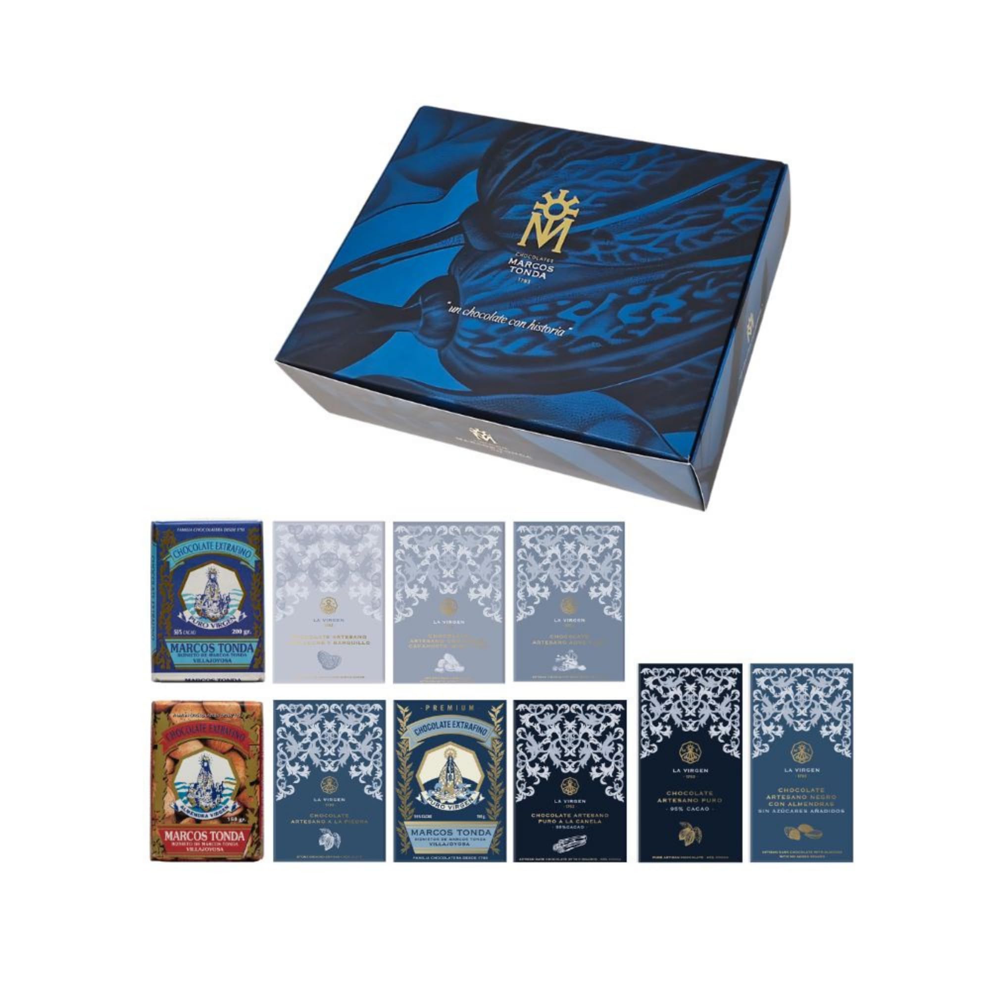 Chocolates Marcos Tonda - Lote La Virgen | Chocolates Originales Para Regalar | Caja Para Regalar Desde 1793 | Puro Artesano 100g y 200g | 10 Tabletas
