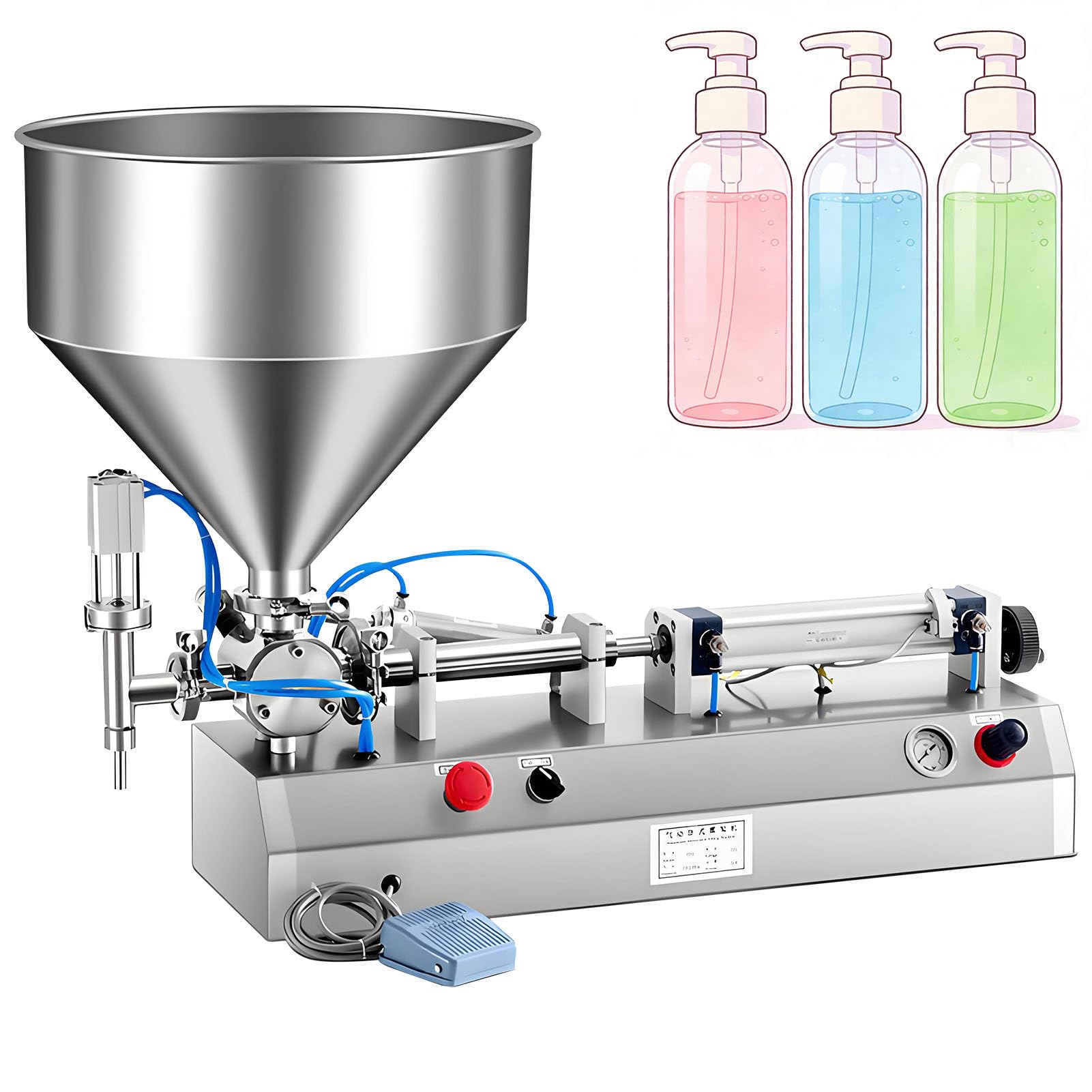 Pneumatische Füllmaschine, 40-Liter-Trichter, automatisches/manuelles Befüllen, Füllfehler ≤ 1%, 5-40 ml, für verschiedene Viskositäten
